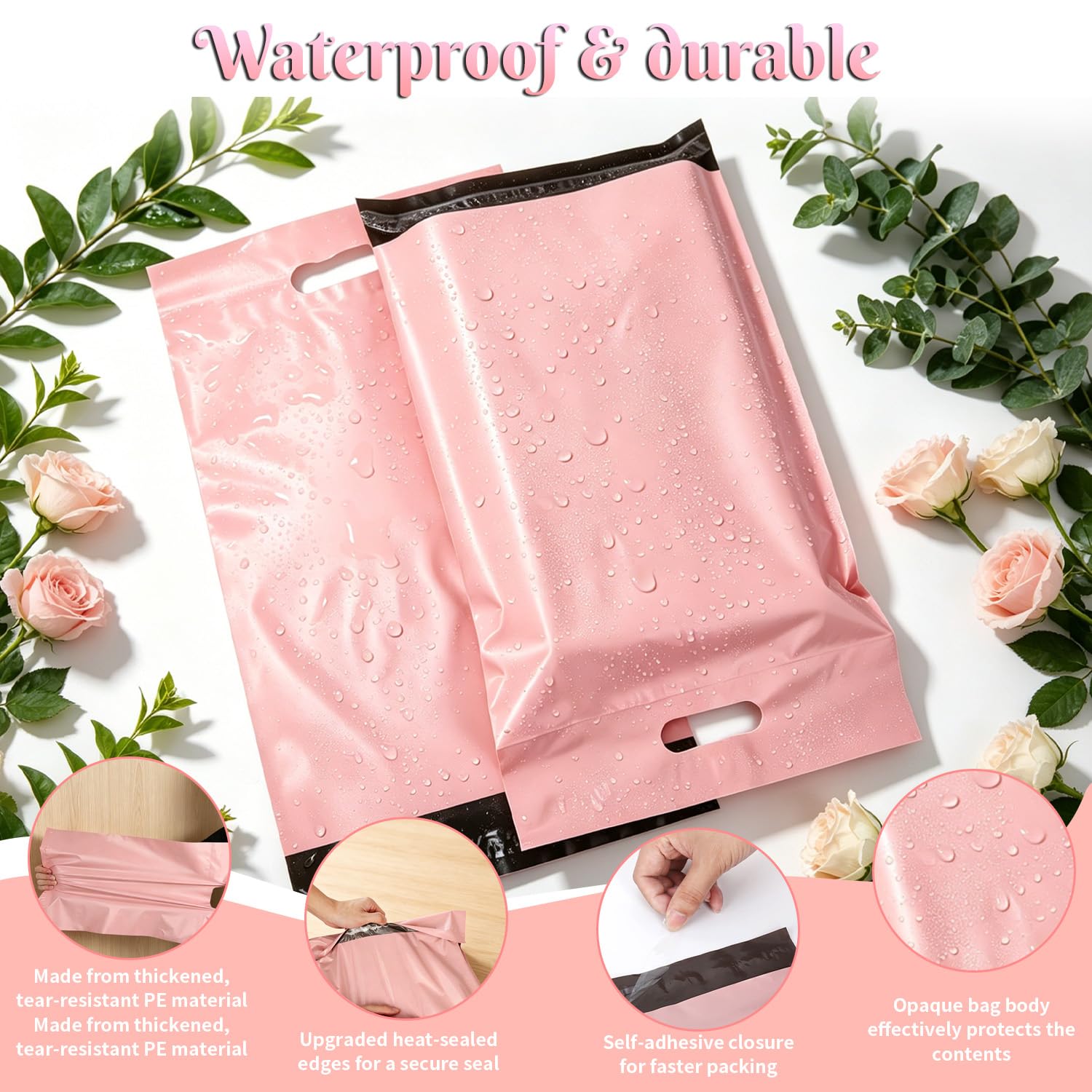 50 Pezzi 30×40 cm Buste per Spedizioni Perforate con Maniglie Buste Spedizione Autoadesive Busta per Spedizione Impermeabile Resistente Rosa per la spedizione di Piccoli Oggetti