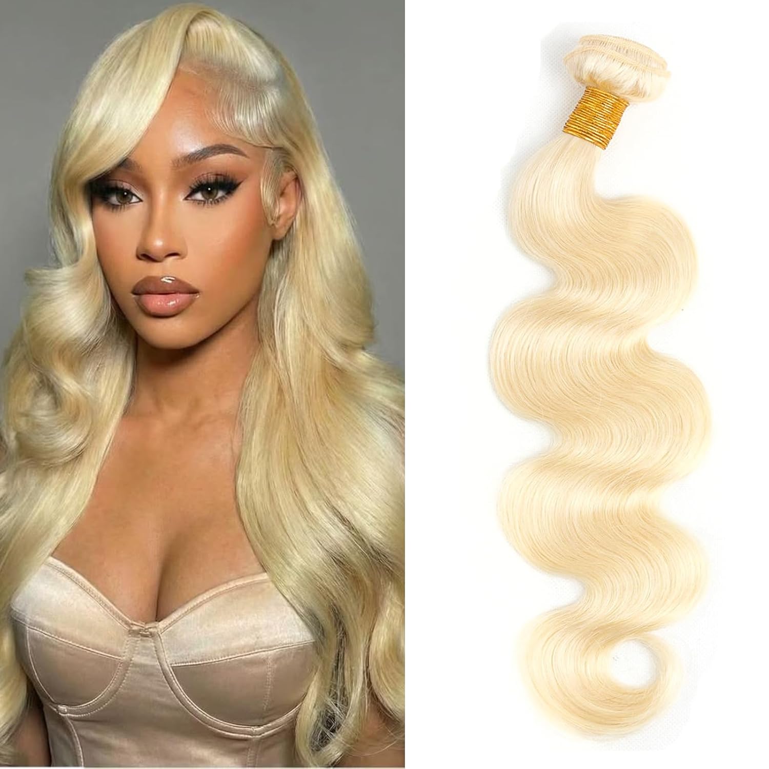 613 Blonde Deep Wave Bundles Human Hair 10 12 14 inch, True 613 No Yellow and No Synthetic Blend, 100% Unprocessed Virgin Human hair 3 Bundles, Salon Grade Remy Hair Triple Lifespan