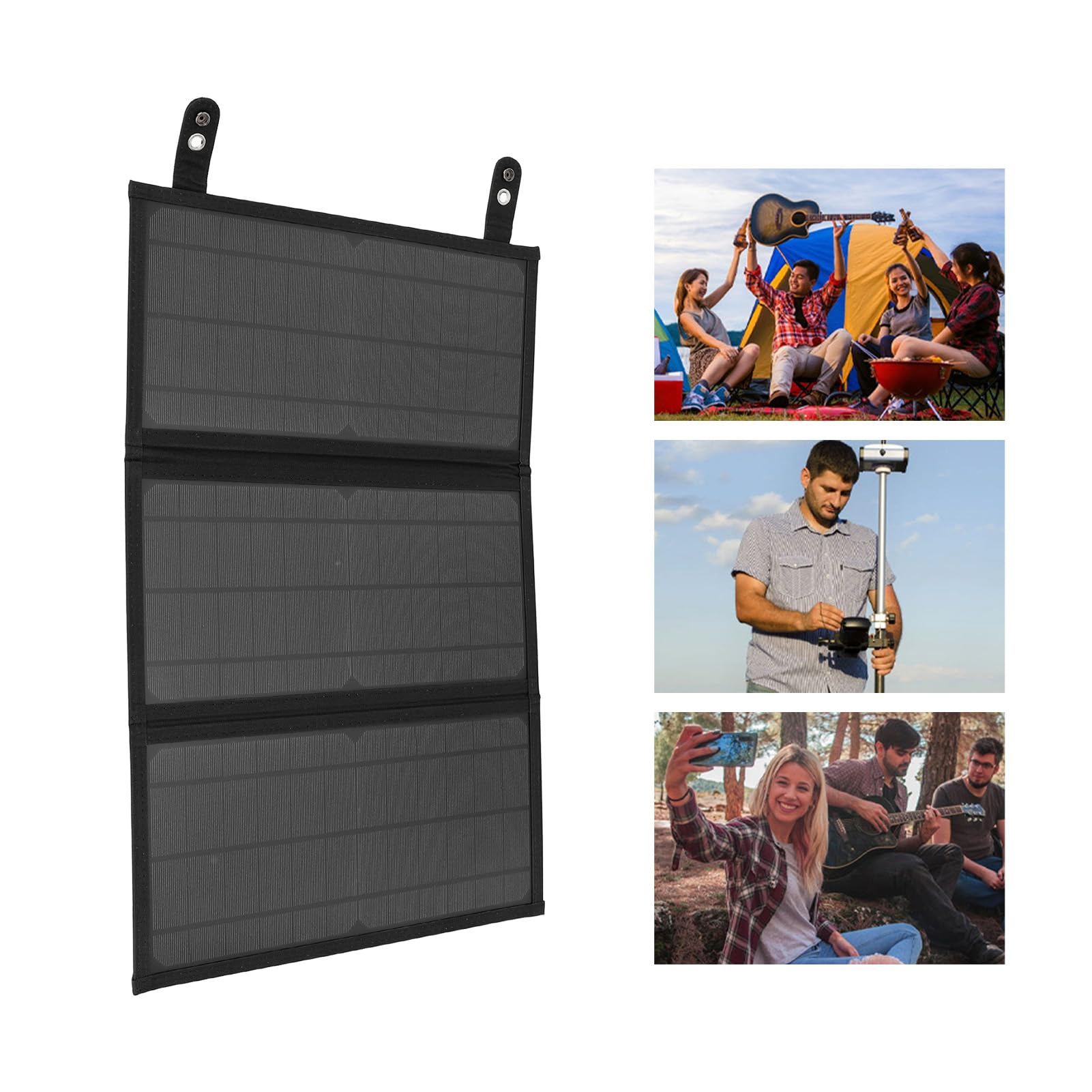 EMUKOEP Leichtes 30-W-18-V-Solarpanel-Ladegerät, Faltbares Design für Einfache Lagerung und Transport, USB-5521DC-Typ-C-Steckdosen für Reisende (Schwarz)