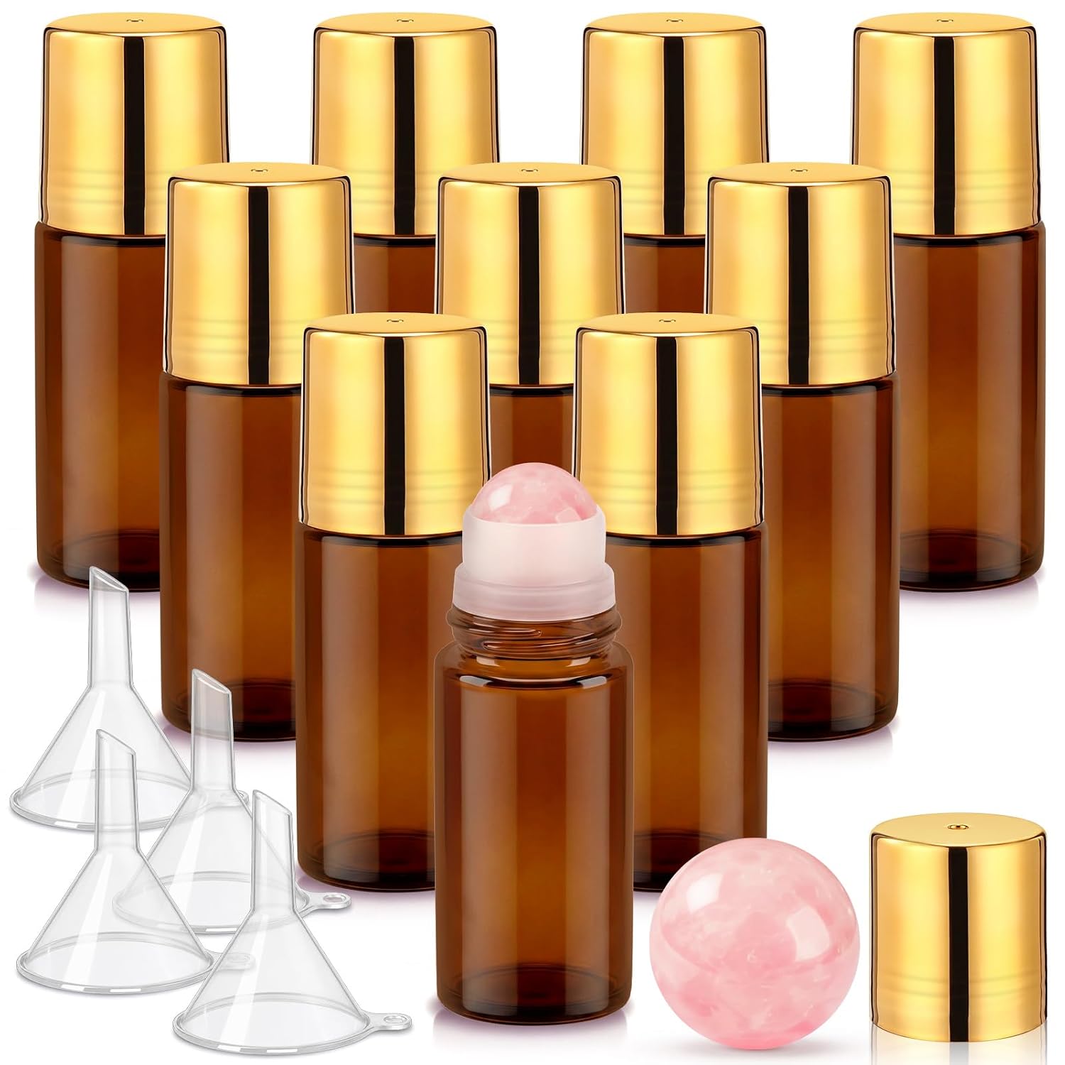 5 Pack Rose Quartz Roller Bottles for Essential Oils 50ml