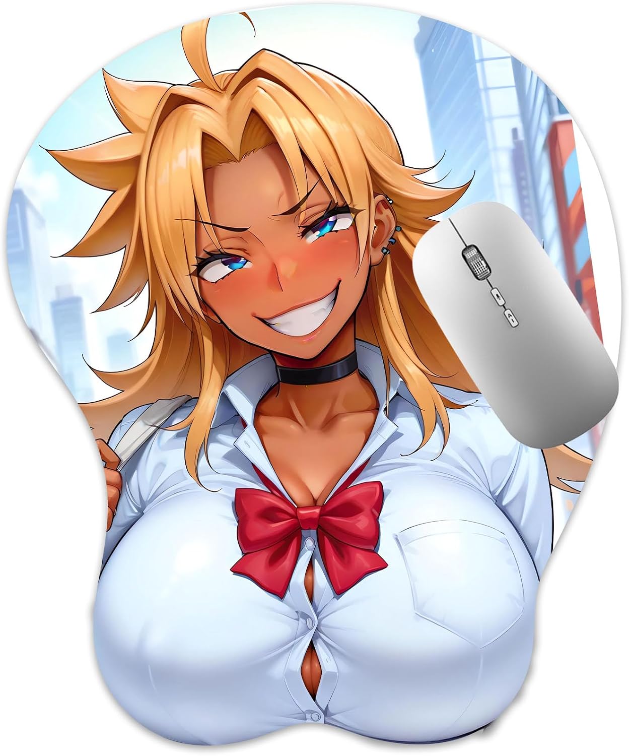 3D Mouse Pad Oppai Mousepad with Soft Gel Wrist Rest Anime Manga Gaming Boob pad Anti-Slip Mouse Mat （ Shiraishi ）