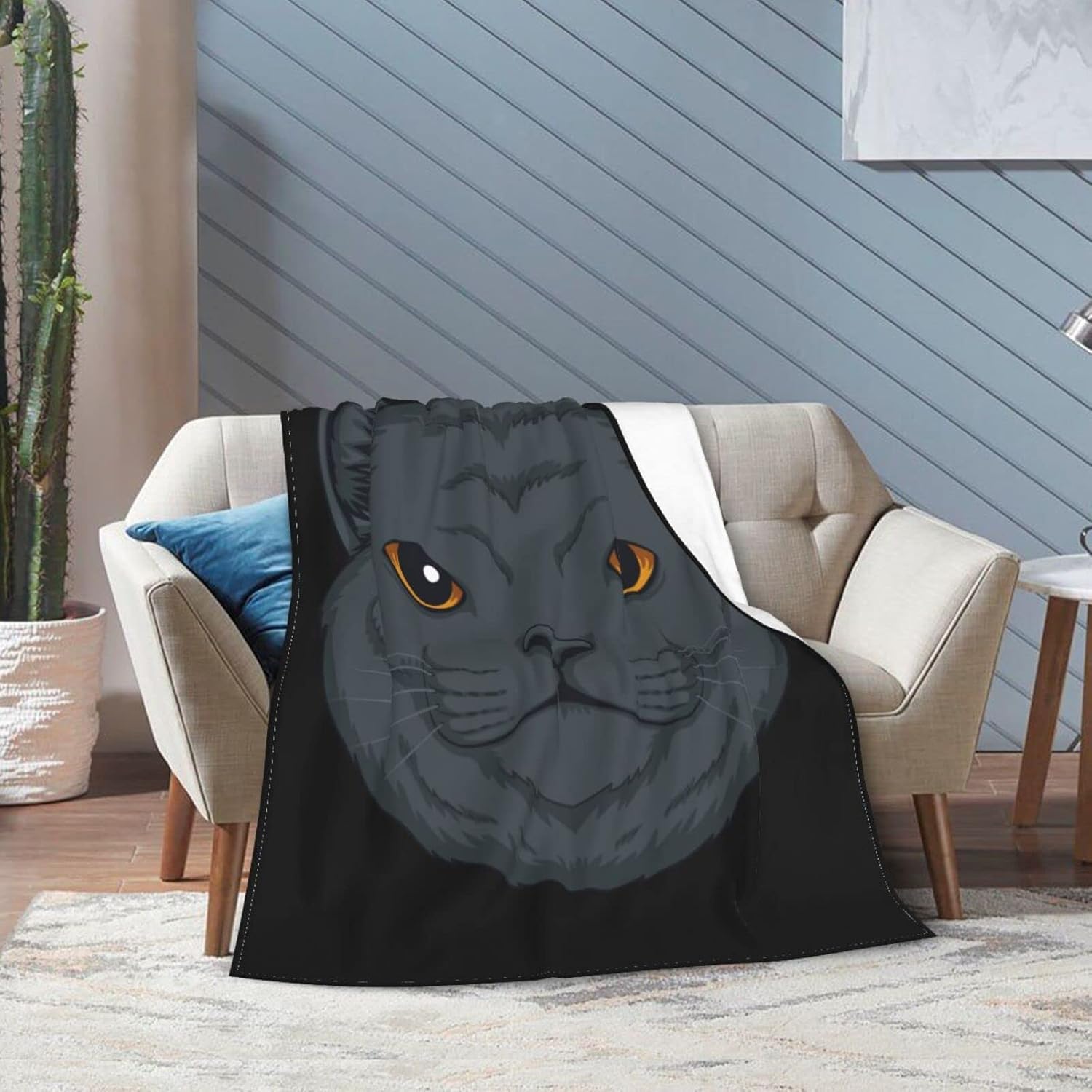 Shorthair Cat Head Throw Blanket 80"x60" Super Soft Flannel Blanket Fuzzy Cozy Blanket