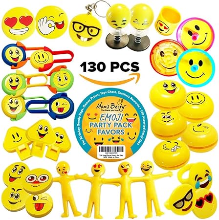 Amazon 子供用パーティーパック 130ピース 絵文字おもちゃ詰め合わせ 男の子と女の子用 バルク絵文字小おもちゃ 誕生日お楽しみ袋 ゲーム賞 ピニャータフィラー おもちゃ箱 リング 指輪 おもちゃ