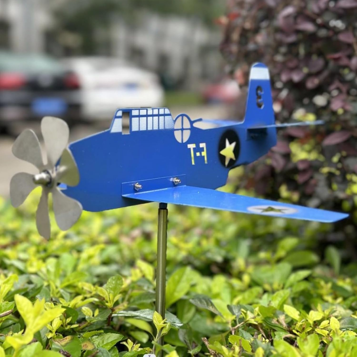 Metal Airplane Garden Weathervane, Rotating Wind Spinner, Outdoor Decor for Patio, Lawn, Yard
