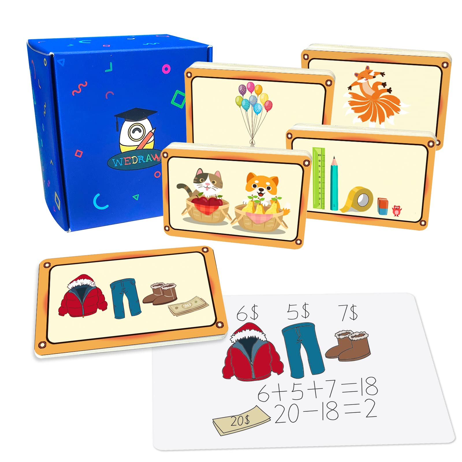 WEDRAW Preschool Learning Flash Cards, Educational Games for Kids Ages 3-5 Teaching Numbers Shapes Counting, Exclusive Expansion Card Set for Eggy Drawing Robot Toy Preschool Kit…