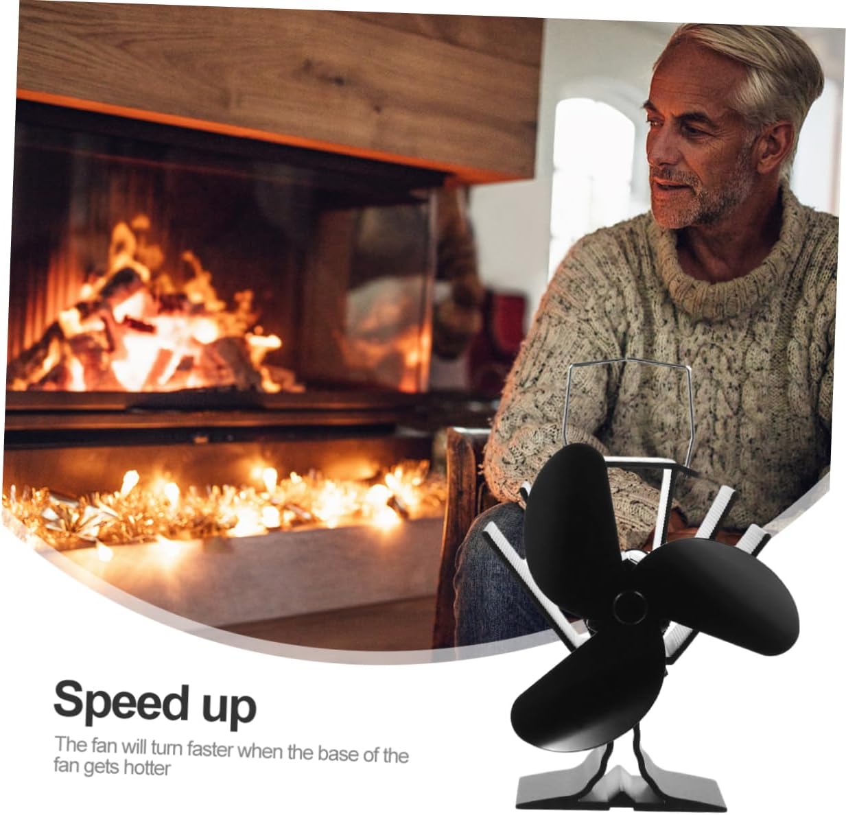Luxshiny Heat Powered Fan Metal 4 Vane for Home Stove Fan Fireplace Heat Stove Top