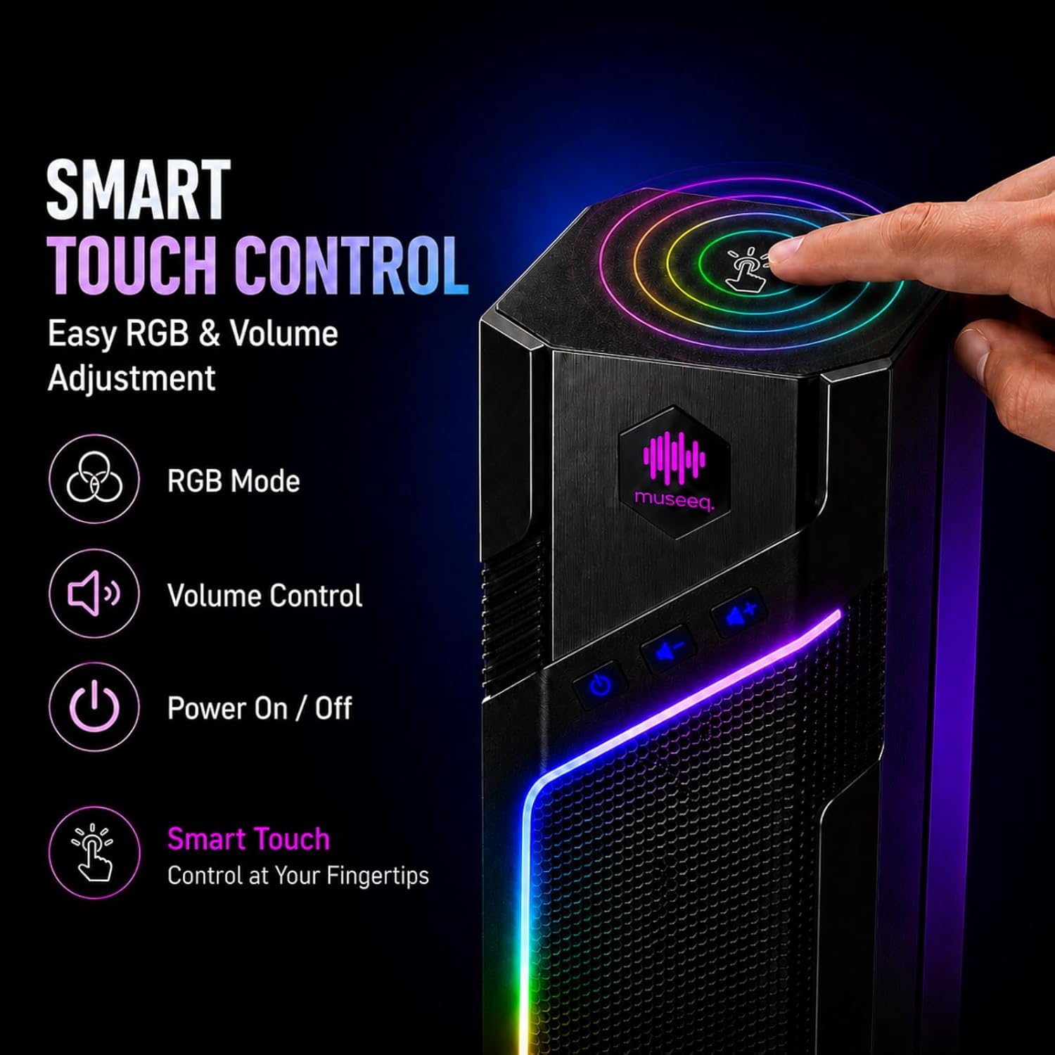 RGB Gaming Speakers for PC, W-206RE Desktop Computer Speakers with 21 LED Light Modes, Touch-Control Lighting, USB Powered Stereo Sound for Laptop & PS5