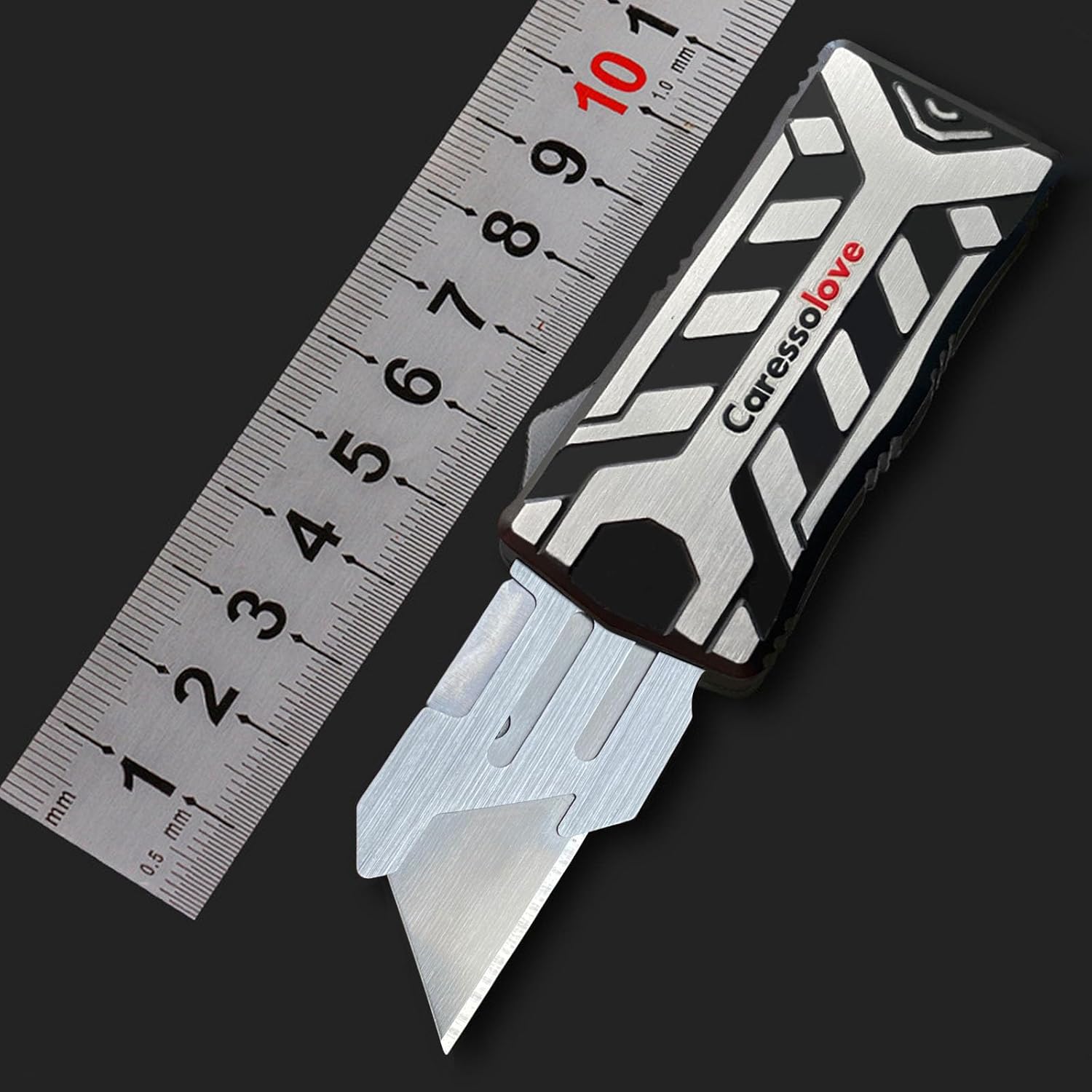 Caressolove Automatic Utility Knife Push Button, Best Aluminum Alloy Auto Retractable Boxcutter, Replaceable Razor Blades EDC Pocket Knife, Heavy Duty Self Retracting Box Cutter With Belt Clip