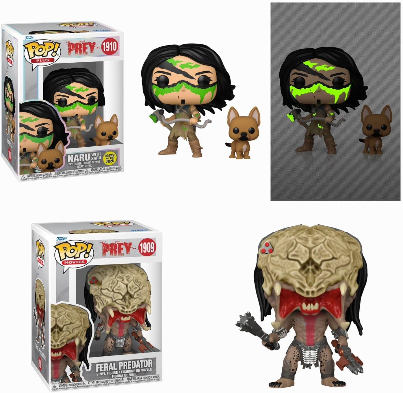 Funko Pop! Movies Prey Complete Set of 2, Naru with Dog #1910 and Feral Predator #1909 Vinyl Figures