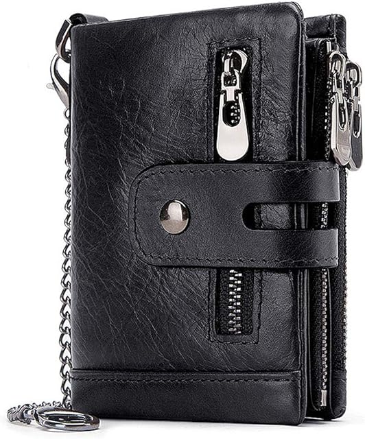HALOViE Mens Wallet RFID Blocking Leather Wallets with Zip Coin Pocket Credit Card Holder Anti-Theft Purse(Black)