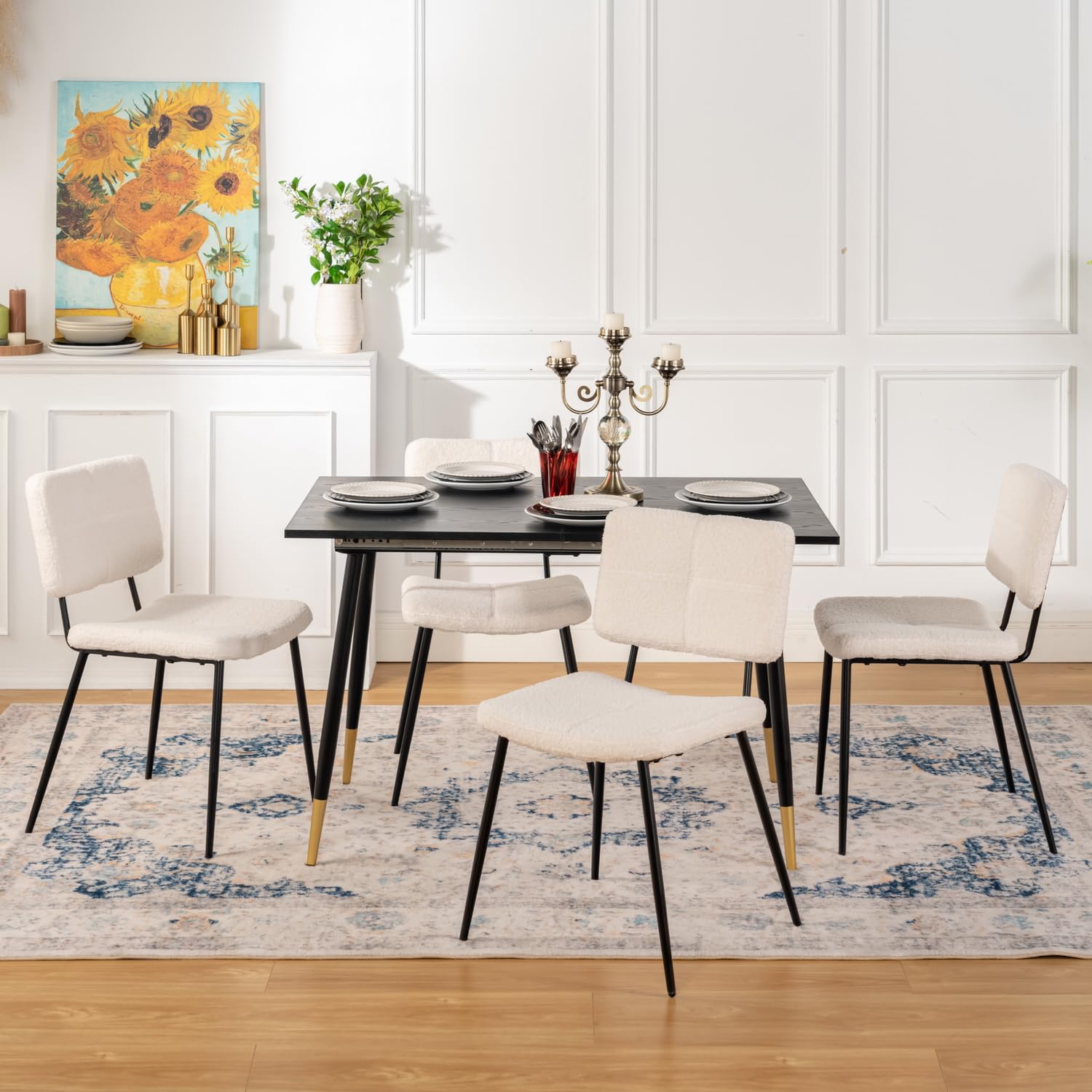 MEUBLE COSY Set Di 4 Sedie Da Pranzo In Tessuto Sherpa Con Braccioli - Eleganti E Comode Per Cucina E Soggiorno - 3