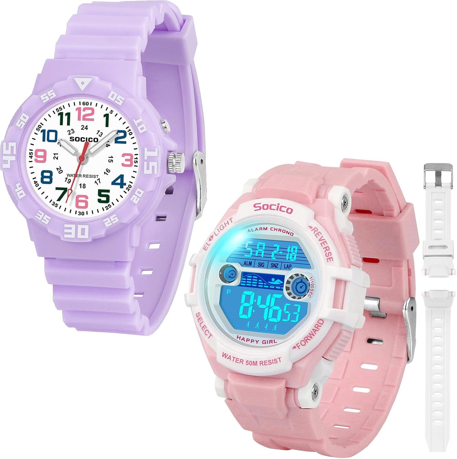 Kids Analog and Digital Watches for Boys Teen Girls, 7 Color Lights Waterproof Sports Watch for Kids with Stopwatch Alarm and Analog Watch with Soft Light,Great Present for Girls Ages 5-18 Teenagers
