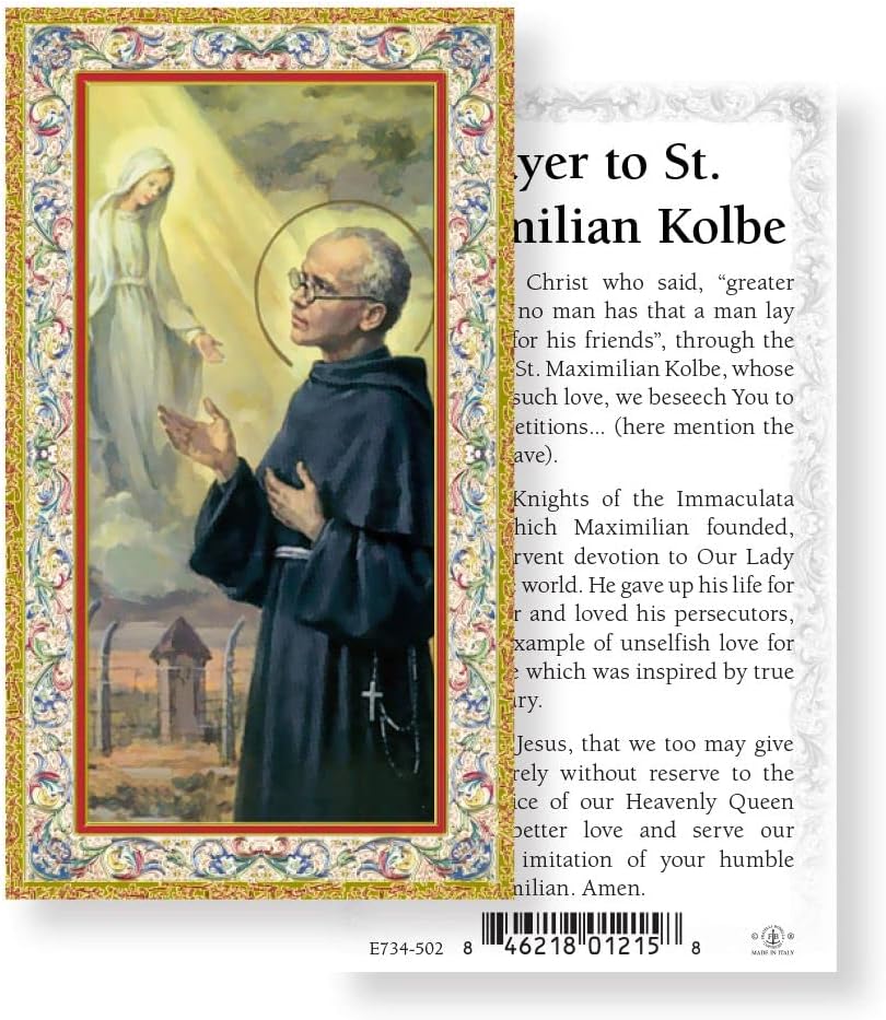 Prayer to St. Maximilian Kolbe Gold Stamped Paper Holy Cards, 100-Count Value Pack