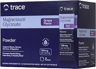 Trace Minerals Magnesium Glycinate 120mg - Powder Mix to Support Digestive Health - Aid Sleep & Muscle Relaxation - Highly-Absorbable Magnesium Supplement - Grape Flavor, Stick Packs (30 Servings)