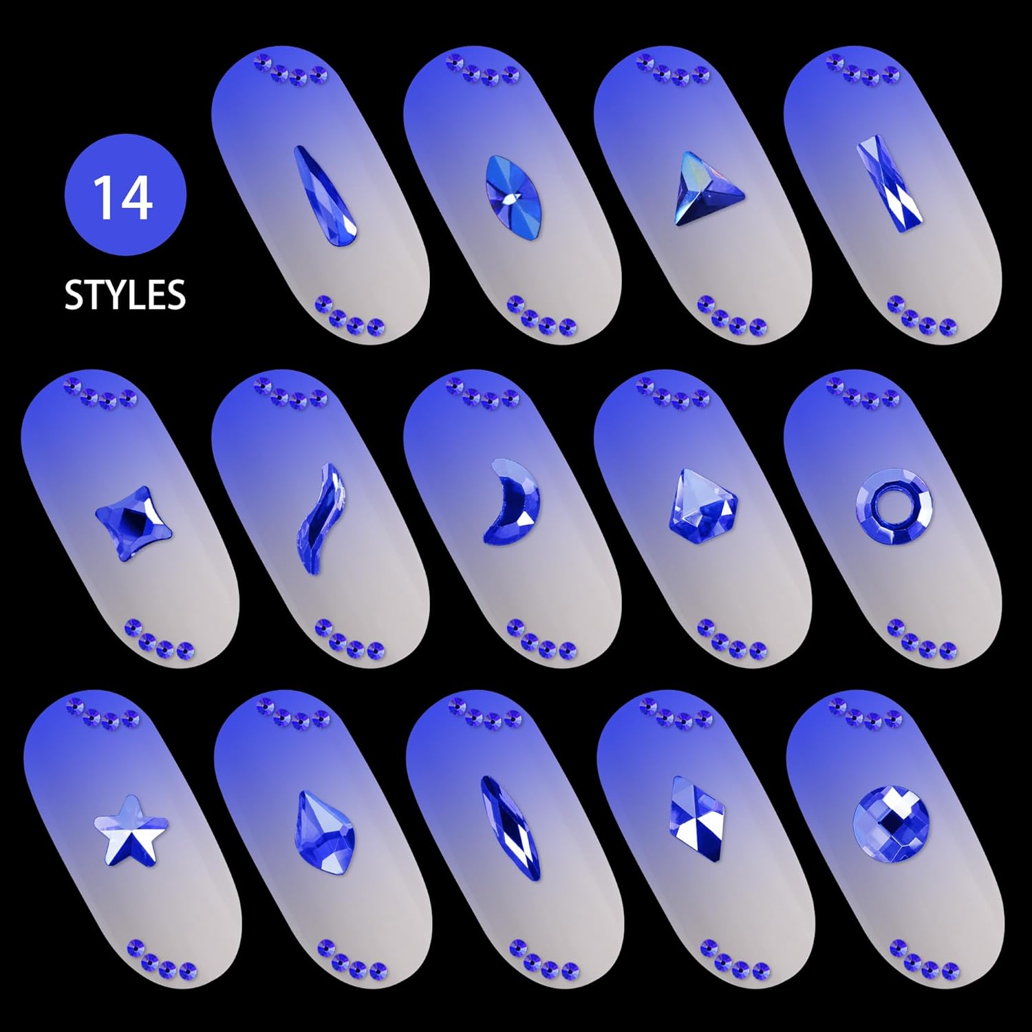 Artdone 3830pcs Nail Art Rhinestones and Multi Shapes Glass Crystal Blue for Nail Art Craft Mix Sizes Nail Gems,Acrylic Nail Diamond with 3 Glue…