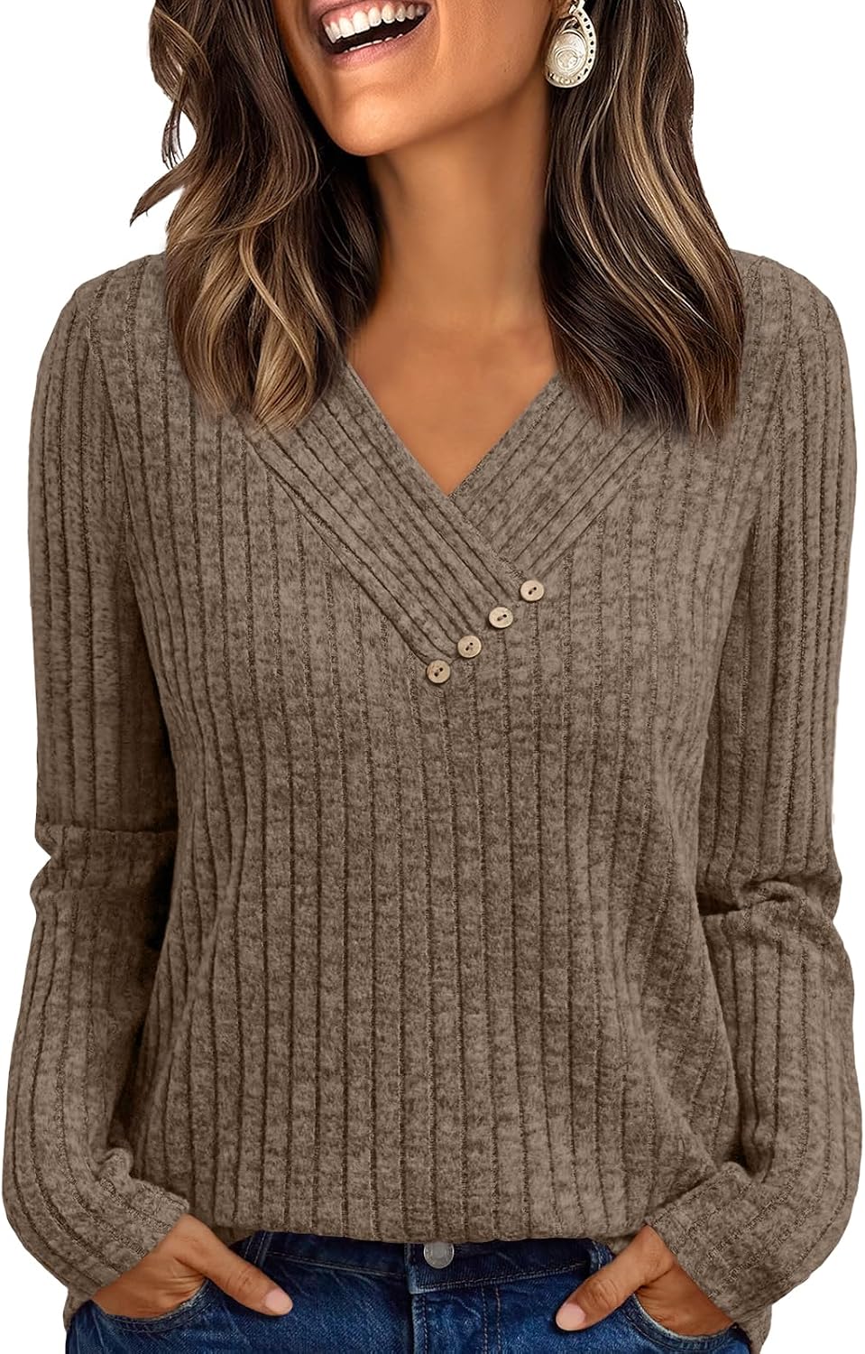 AUTOMET Womens Long Sleeve Shirt Fall Fashion 2025 V Neck Sweater Tunic Tops Dressy Casual Work Blouse Trendy Winter Clothing