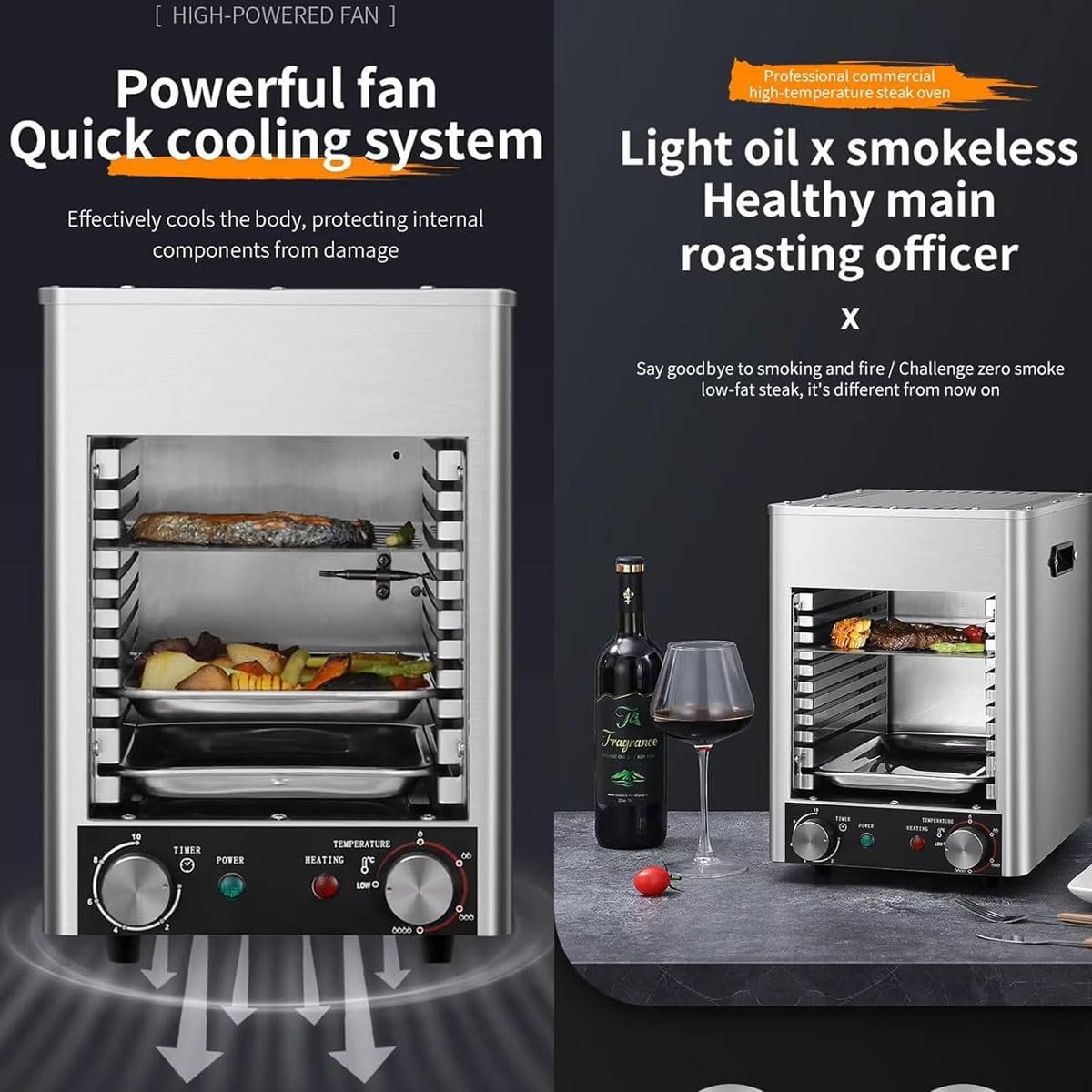 Electric Steak Broiler,1700W 10-Tier Indoor Commercial Steak Grill Automatic Steak Smoker Broiler Oven,Time Temperature Adjustable for Beef Chicken Vegetables