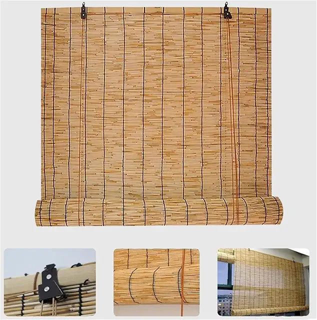 Waterproof Outdoor Roller Shades - Bamboo Roll Up Blinds for Patio & Windows