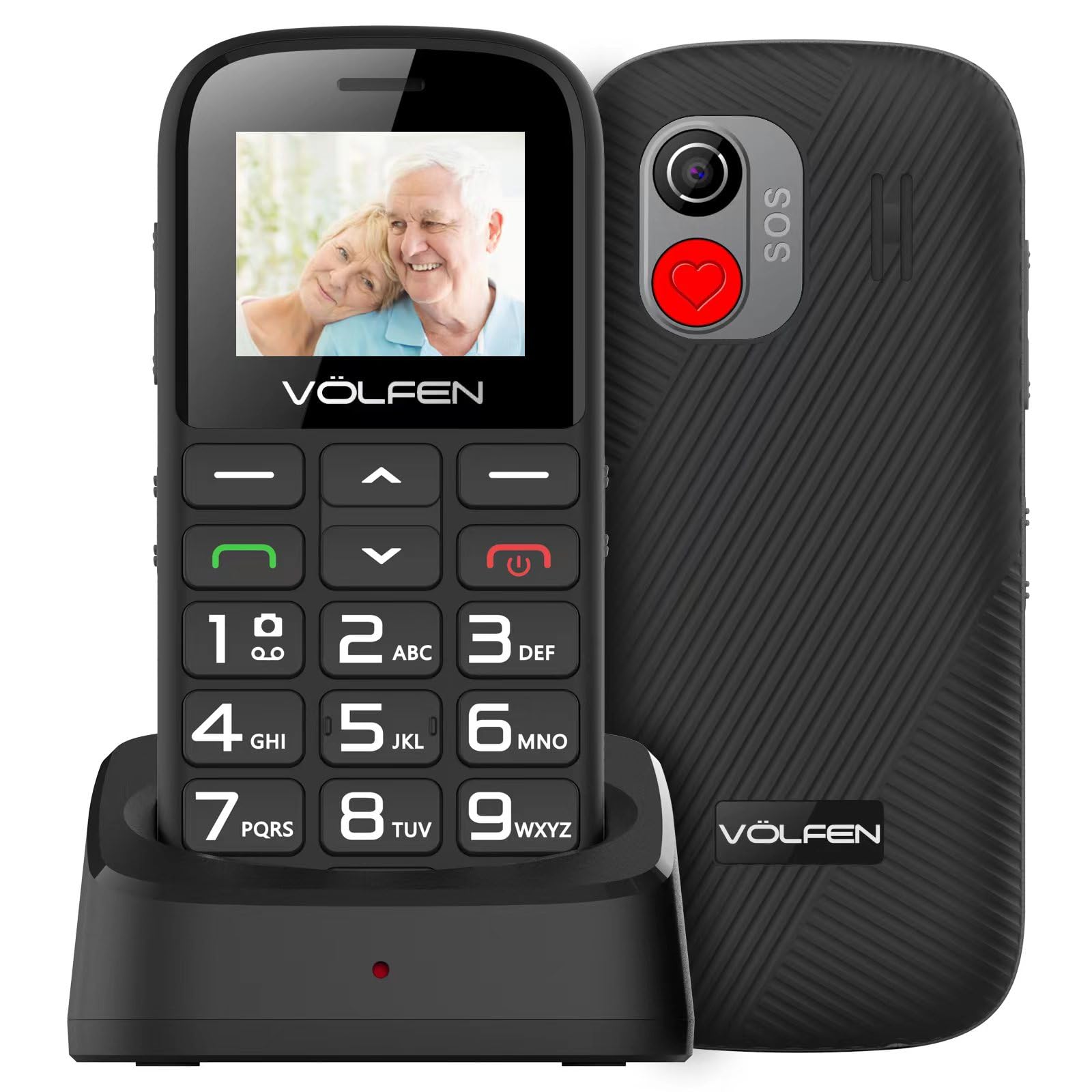 Astro SR Senior Mobile Phone with SOS Button and Charging Dock, Large High Volume Keys, USB-C, Voice Keyboard, 1400mAh Battery, Easy to Use Cell Phone for Elderly - Black