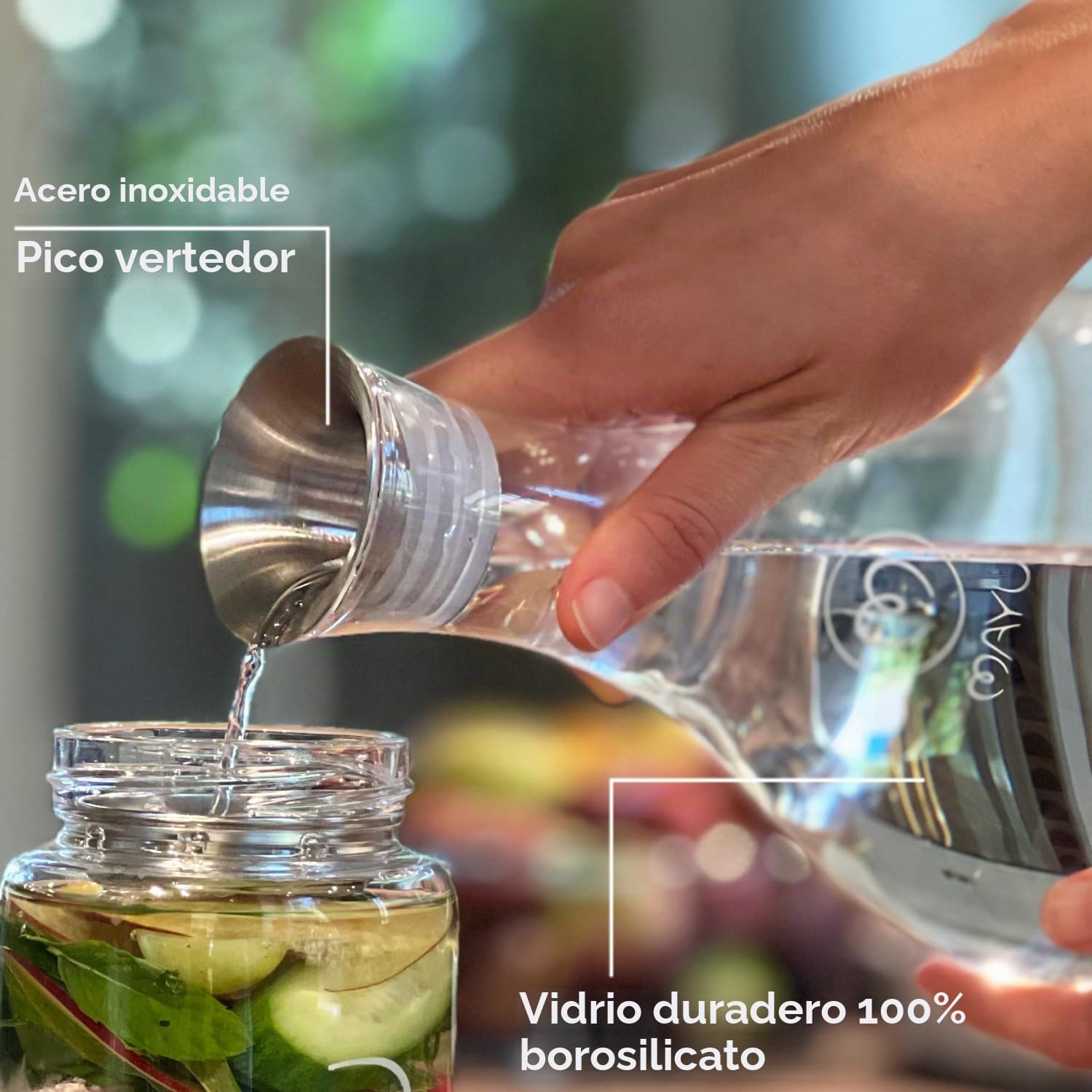 MAYU, Jarra de agua de vidrio de repuesto diseñada para dispositivos de agua estructurados en remolino, 1.5 litros, vidrio de borosilicato 100% grado A, apto para lavavajillas, base de remolino no