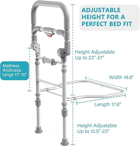 Miniatura 7 de inkolelo Rieles de cama para adultos mayores, riel de asistencia lateral plegable de seguridad para personas mayores con luz con sensor de
