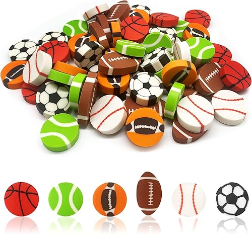 ZAKVOOR 70 Pcs Large Sport Ball Erasers for Kids, Back to School Pencil Erasers Bulk for Party Favor, Gift Filling, Home School Work Reward