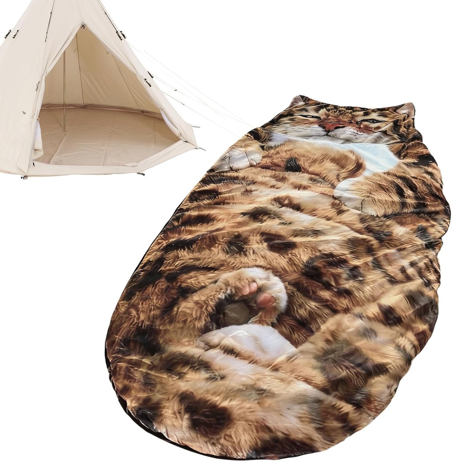 Plush Cat Sleeping Bag - Warm Cat Sleeping Bag for Humans | Washable Cute Kitten Shaped Plush Floor Lounger | Envelope Design Warm Blanket for Indoor Use, Camping, Sleepovers