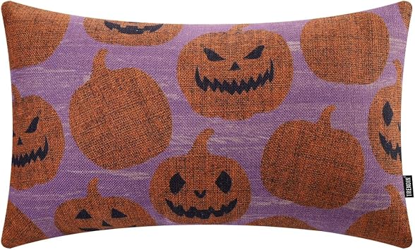 TRENDIN Halloween Throw Pillow Covers for Couch, Linen Fall Decorative Pillow Cover for Bed Sofa Living Room, Autumn Accent Cushion Cover 12x20, Halloween Decorations Indoor Purple PL1158TR