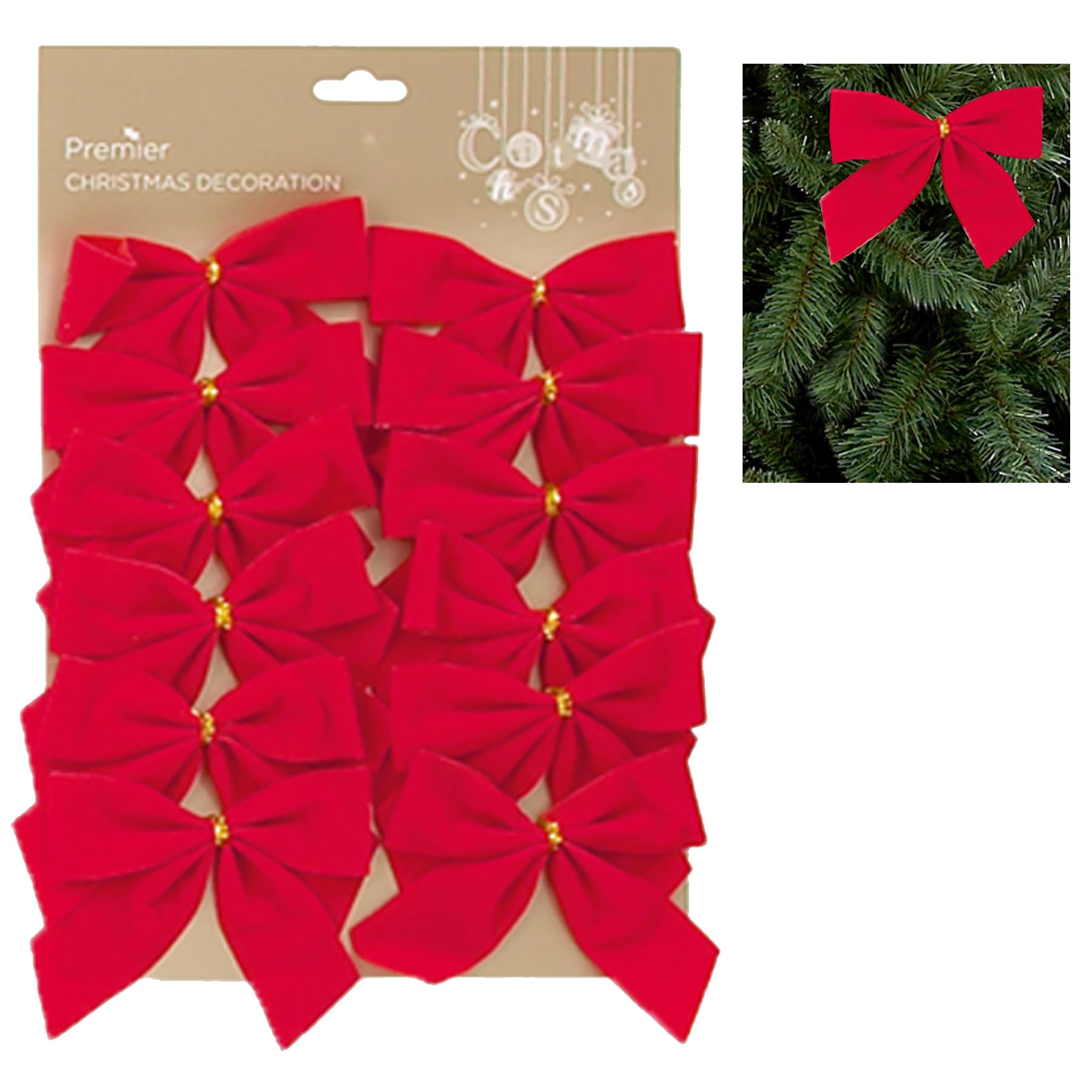 Widdle Gifts 12 Pack 12Cm - 6732 Red Velvet Bows Christmas Tree Decoration, Present, Crafting Or Wreath Decoration. (12 Pack 12Cm - 6732)