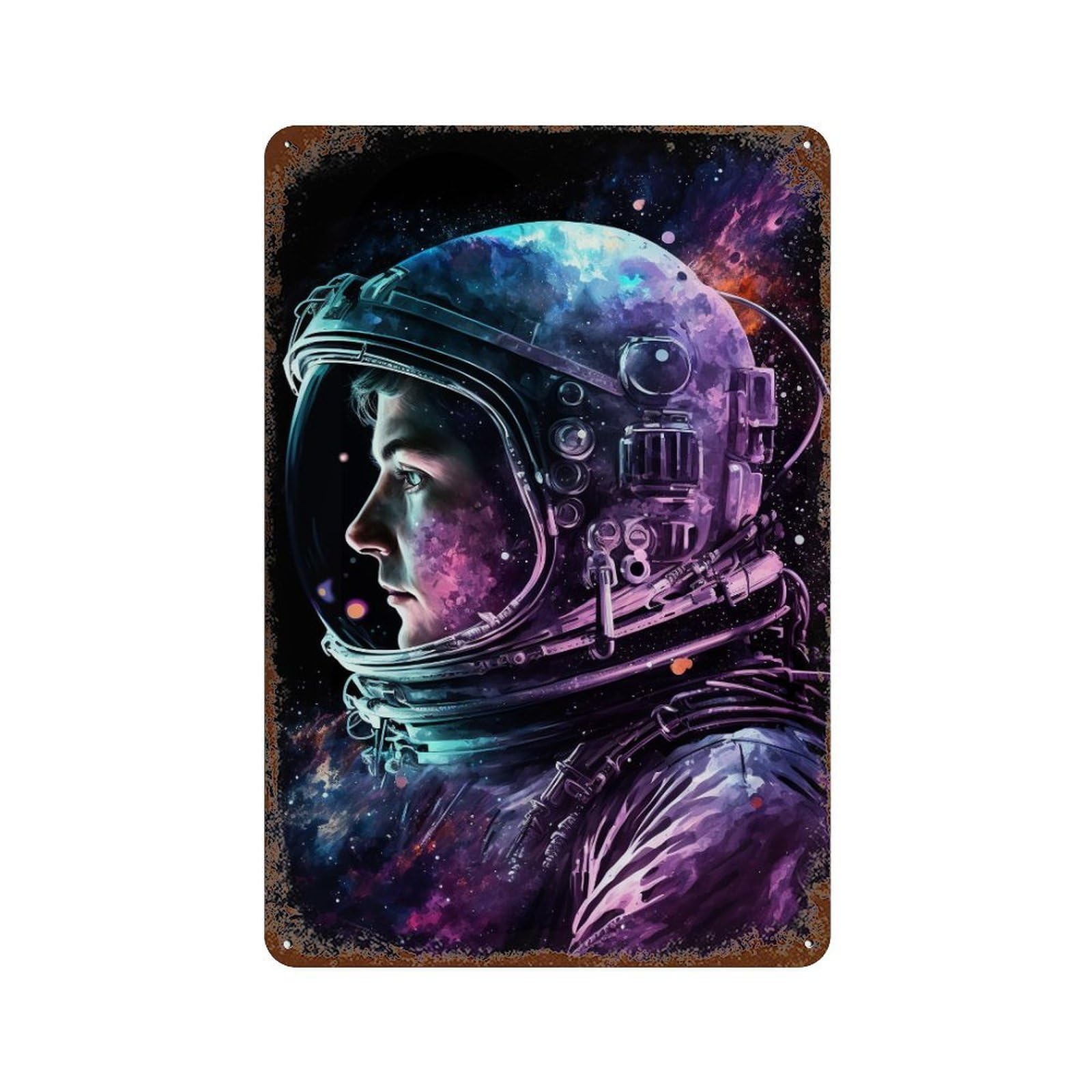 Cosmic Astronaut Portrait-6 11.8"x7.9" Vintage Rust Metal Sign, Decorative Metal Wall Art for Bistro, Counter And Cafe Decor