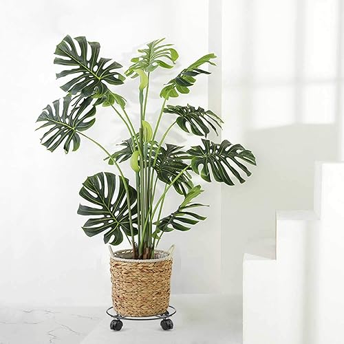 Miniatura 6 de Tosnail Paquete de 3 soportes redondos de metal de 10.5 pulgadas para plantas con ruedas giratorias, color negro