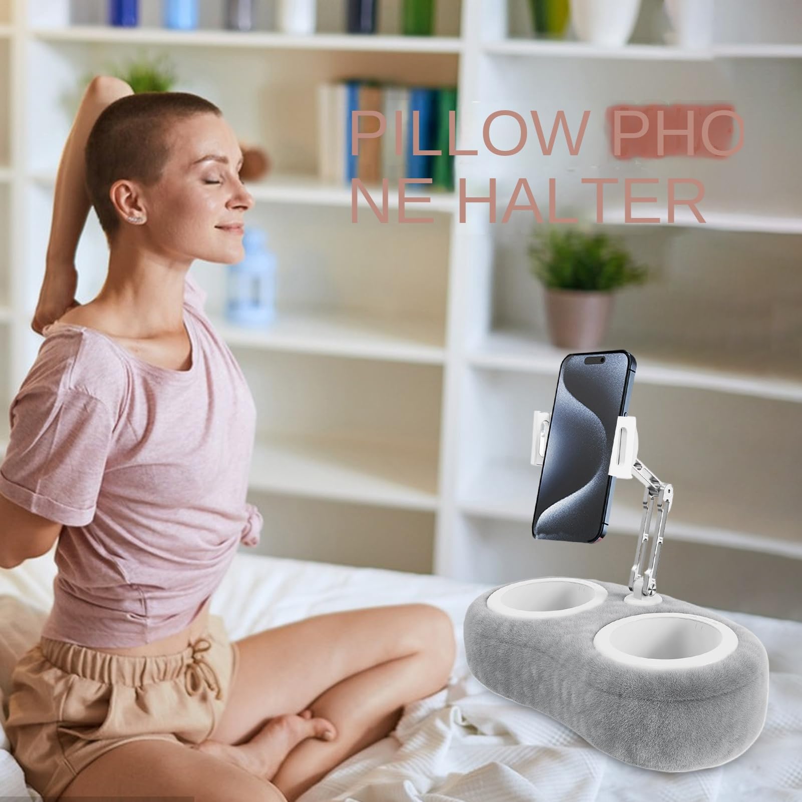 Supporto portatile per tablet – Morbido in peluche con supporto regolabile | in altezza | Supporto in alluminio girevole a 360° per videochiamate live stream, lettura su divano, tavolo in
