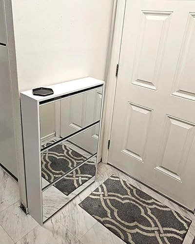 Miniatura 2 de HOPUBUY Zapatero para entrada, armario estrecho de almacenamiento de zapatos con espejo, zapatero delgado de madera, organizador de zapatos de 3