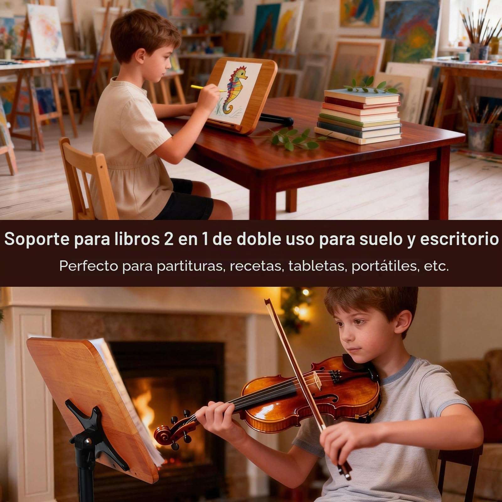 Soporte Ajustable 2 en 1 para Libros y Portátiles, 50-130 cm altura ajustable, Uso Dual en Suelo y Mesa, Atril 2 en 1 para libros con placa XXL, inclinación de 180° para niños y adultos (Negro)