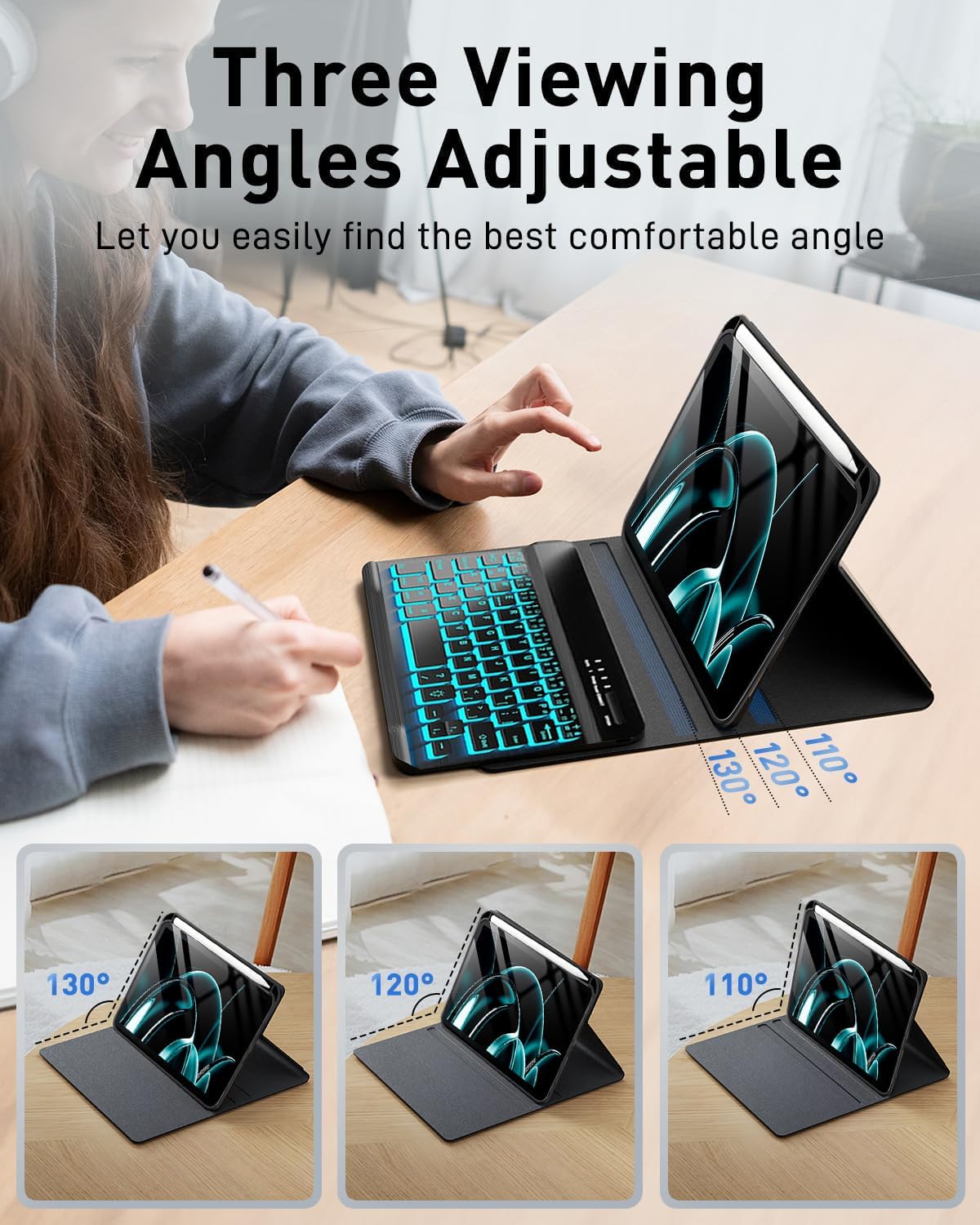 SAMTUNK for iPad mini 7 (2024) & Mini 6 (2021) Case with Keyboard for iPad mini (A17 Pro) 7th 6th Generation 8.3" - 7 Colors Backlit Keyboard Case - Built in Pencil Holder with Mouse - Black