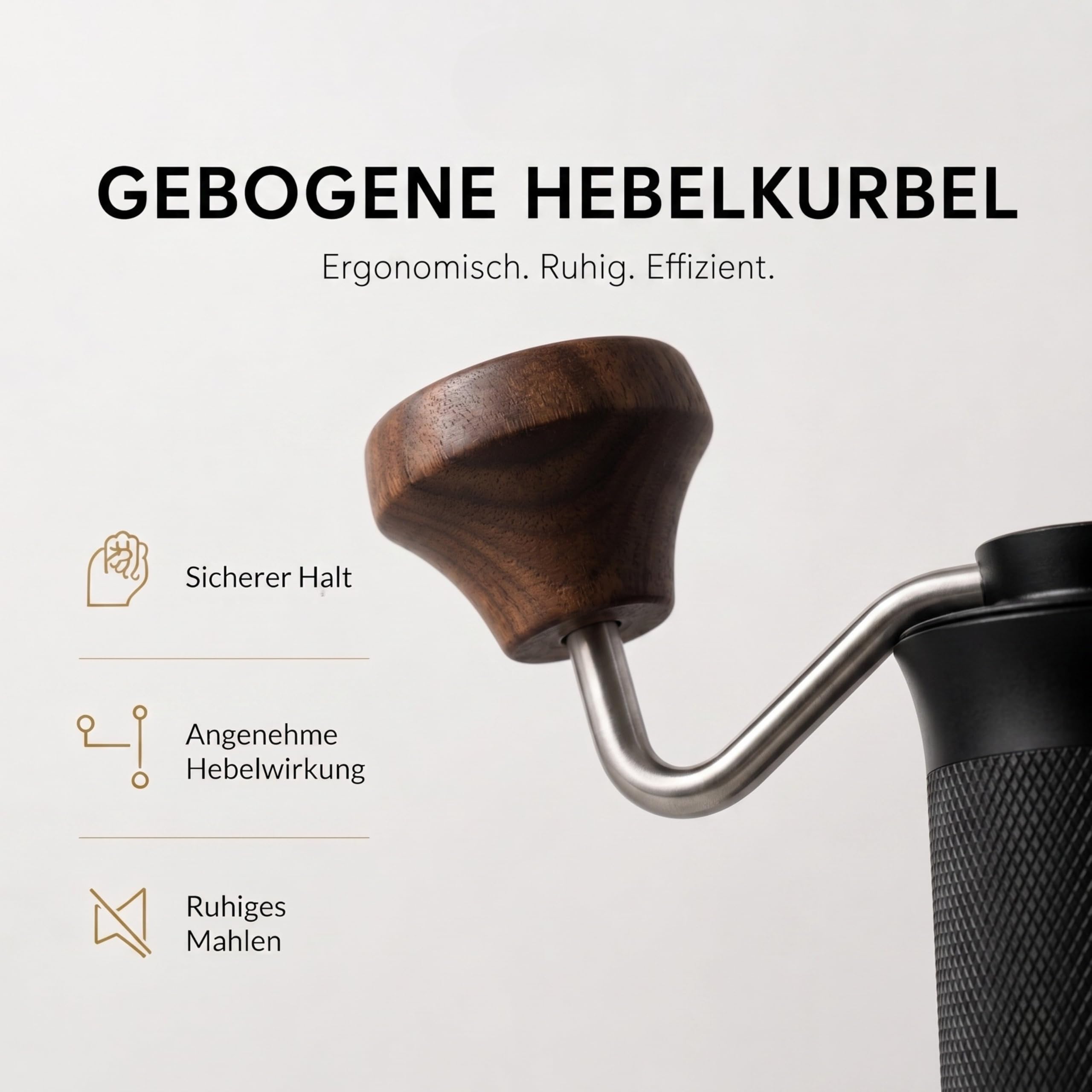 Thiru Handkaffeemühle manuell, Testsieger 2026*, Edelstahl-Kegelmahlwerk mit 60 Mahlgraden & Doppellager – Espresso mit Crema, Filterkaffee & French Press, Holzgriff & 2 Glasbehälter (Walnussgriff)