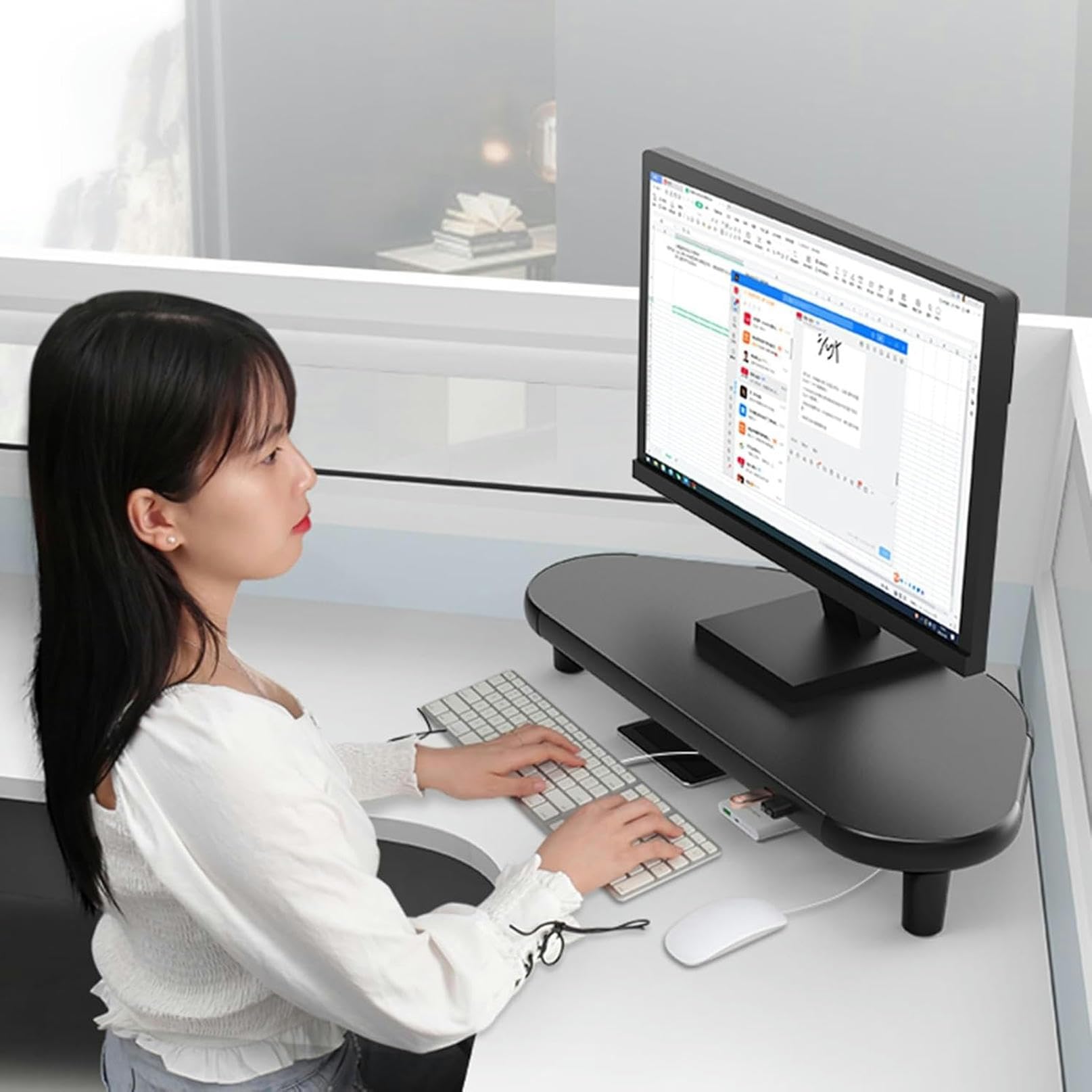 SDGcfgjW corner desks， Black Triangular Monitor Stand Riser, Universal Desktop Corner Shelf Lift with USB Port,Open Office Desk Metal Organizer