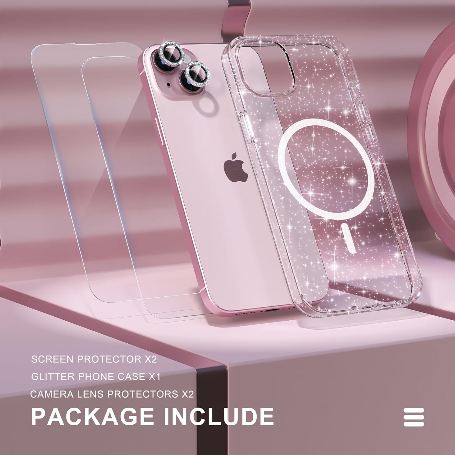 Choiche Compatible for iPhone 15 Case Magnetic, Women Clear Glitter Bling Sparkly Case, [2xDiamond Camera Lens Protectors] [2xTempered Glass Screen Protectors] [Compatible MagSafe] (Glitter Clear) - Image 8