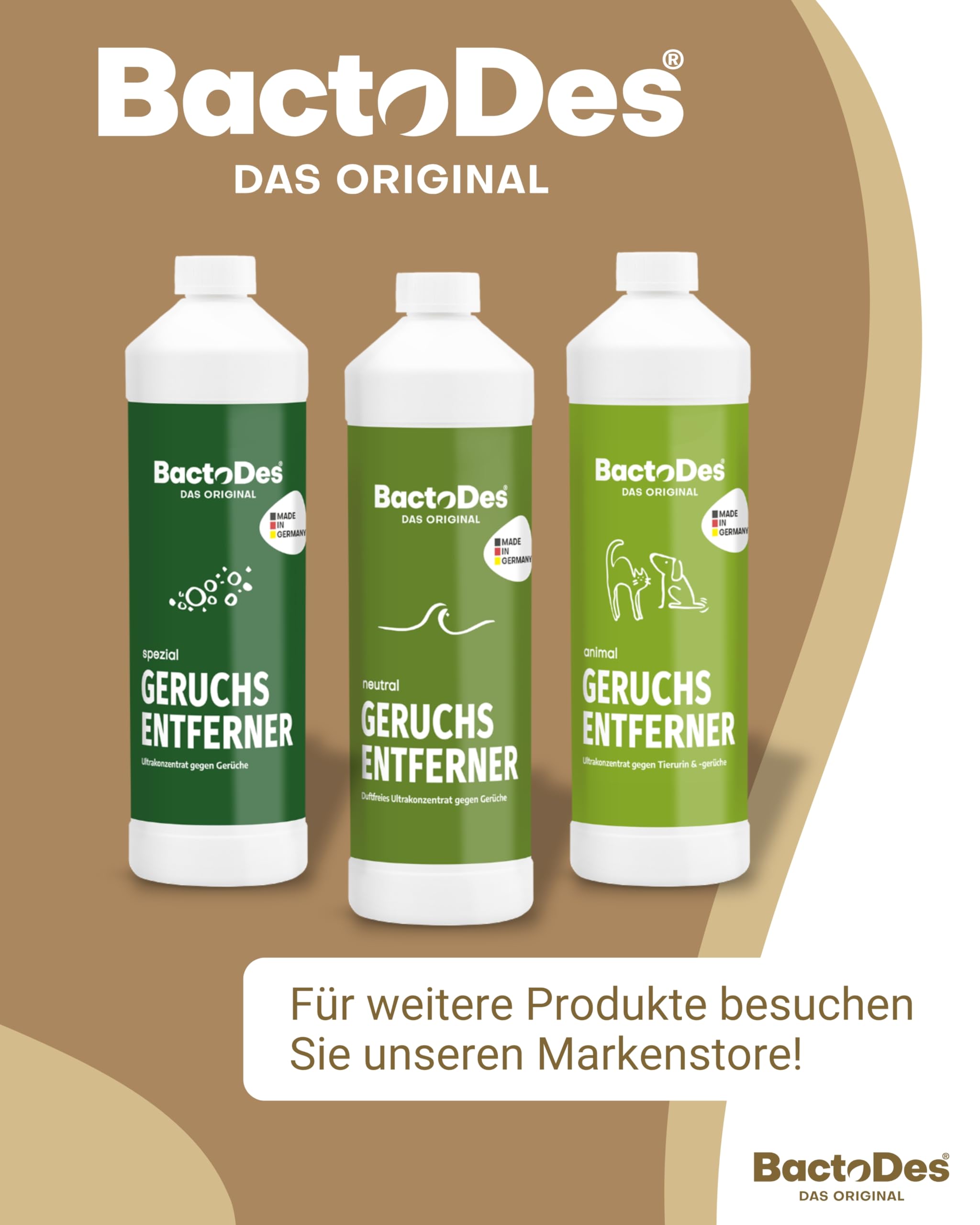 BactoDes - MilchWeg spezial Geruchsneutralisierer 2L Konzentrat mit Spray-Mischflasche - Enzymreiniger mit BIO Mikroben-Wirkung gegen Milchgeruch - Ranziger Fettgeruchsentferner für Sahne, Fett, Öl