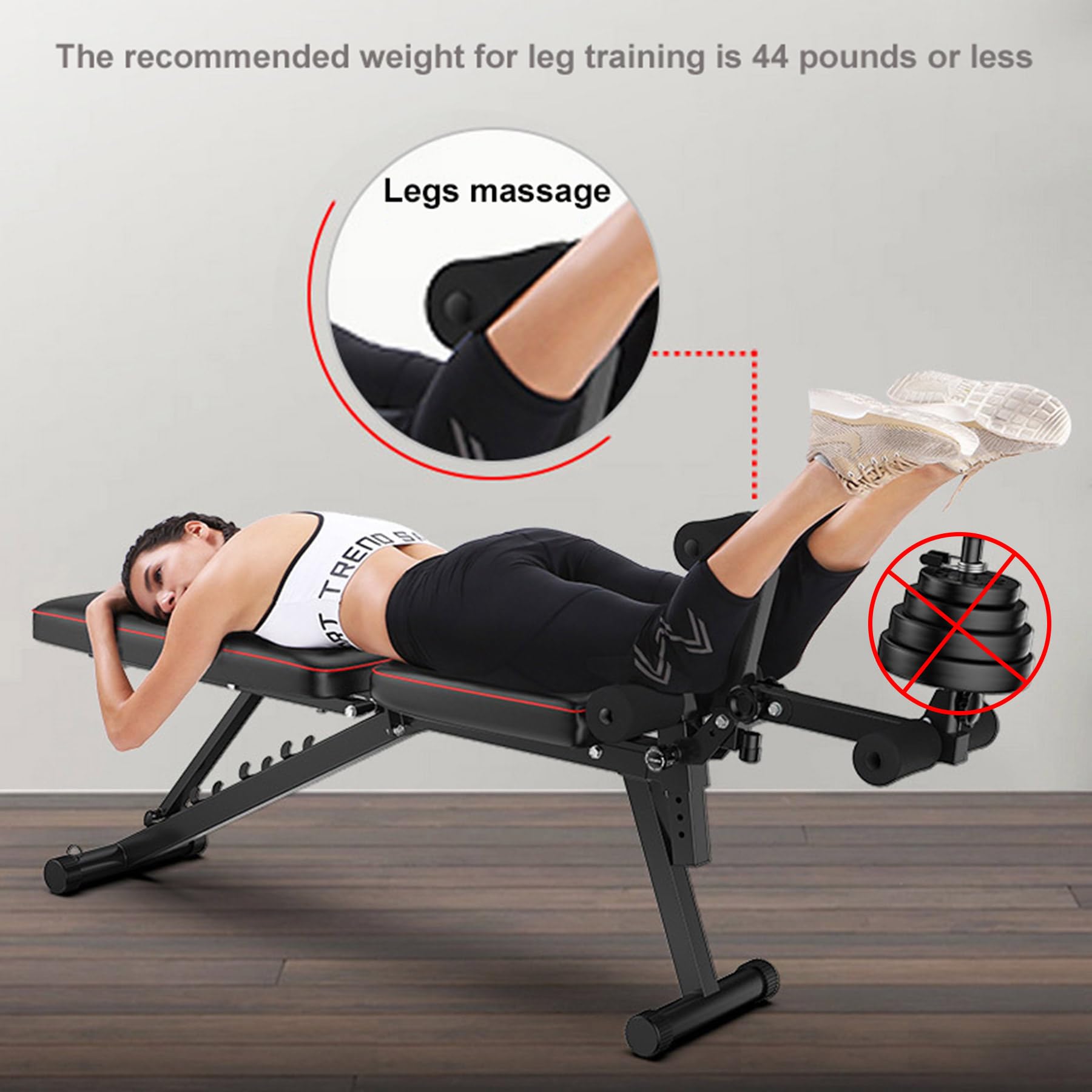Banco De Musculación Plegable, Banco De Pesas Musculacion para Gimnasio En Casa - Ajustable En 5 Posiciones (Plano/Inclinado/Declinado), Banco Reclinable Gimnasio con Curl De Piernas