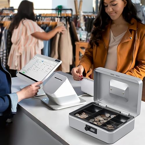 Miniatura 7 de KYODOLED Caja de efectivo grande con cerradura de combinación, caja de metal segura para dinero, caja de bloqueo de almacenamiento con bandeja para