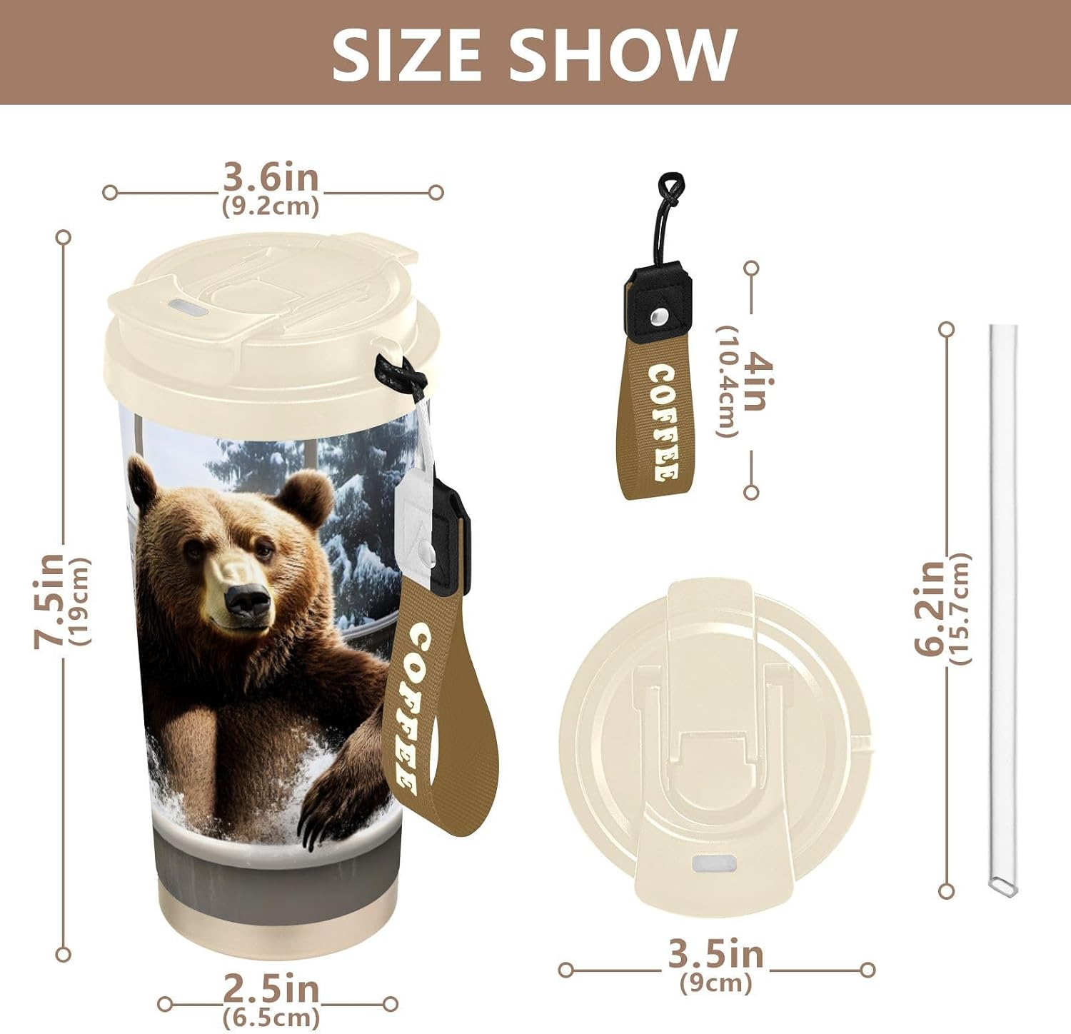 Insulated Coffee Mug Bear Bathtub Funny with Straw & Flip Lid, 16.9oz Iced Tumbler Cup, Double Wall Vacuum Mug for Travel Office Camping