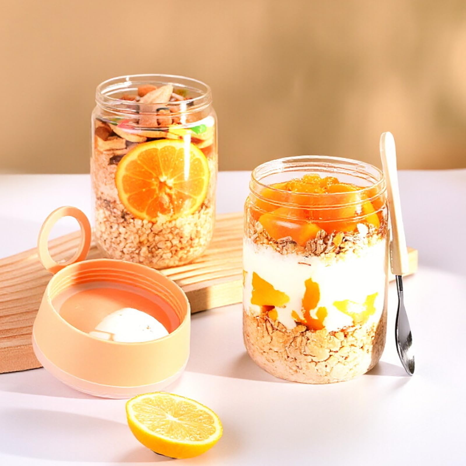 Overnight - Contenitore per avena con coperchio, 473 ml, confezione da 2/4, bicchieri per farina d'avena, contenitore in vetro con coperchio, barattolo per alimenti con guarnizione