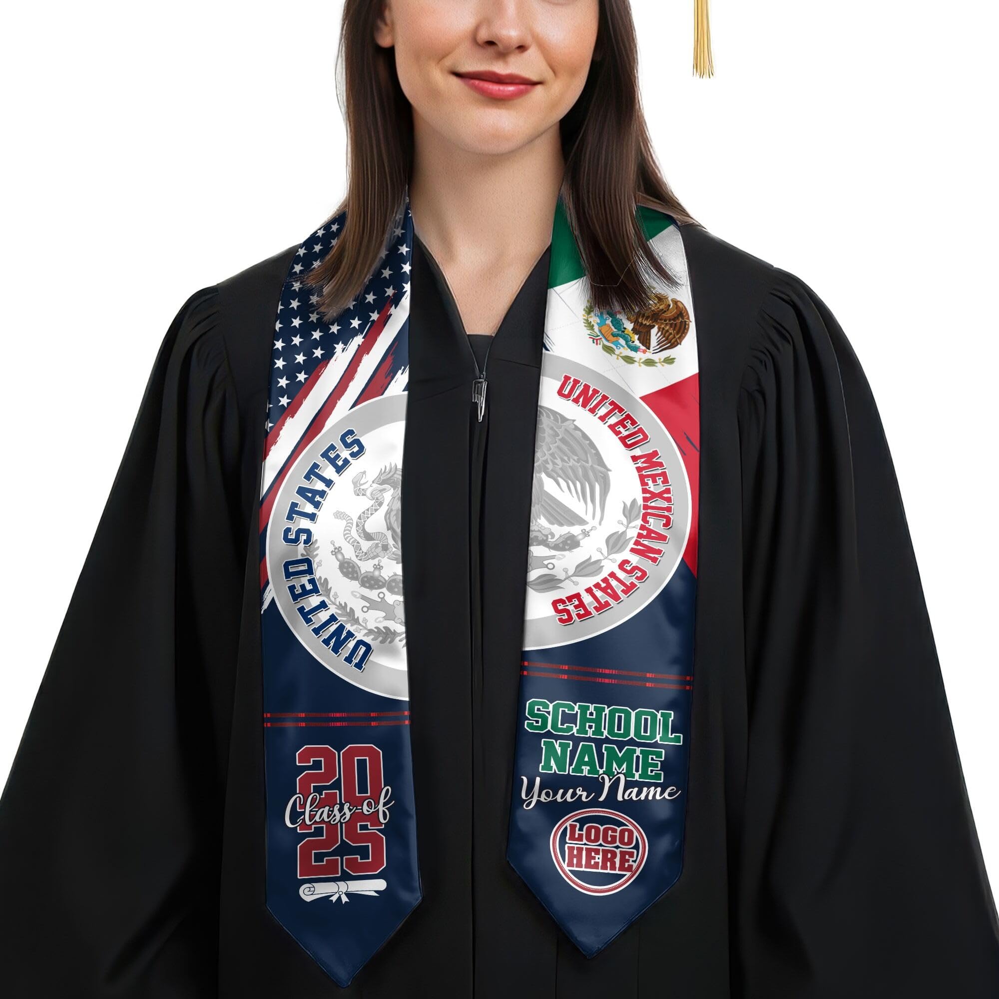 MonkeyVan Personalized Graduation Stole for Mexico Senior, Mexican Flag Graduation Sash Class of 2025 Graduation Day Gifts S397