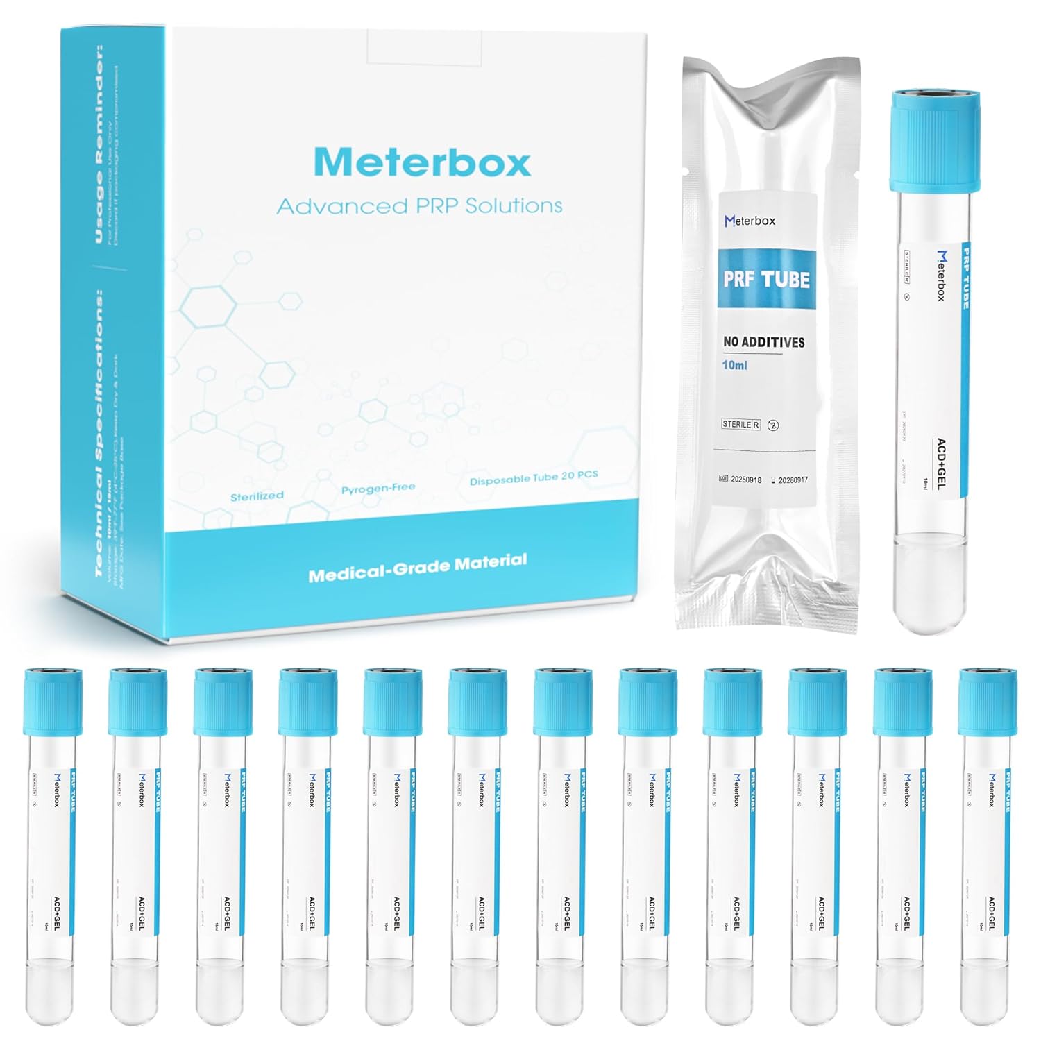 10ml PRP Tubes for PRP System, ACD and Gel Glass Tube, Individually Wrapped, 20 per Box