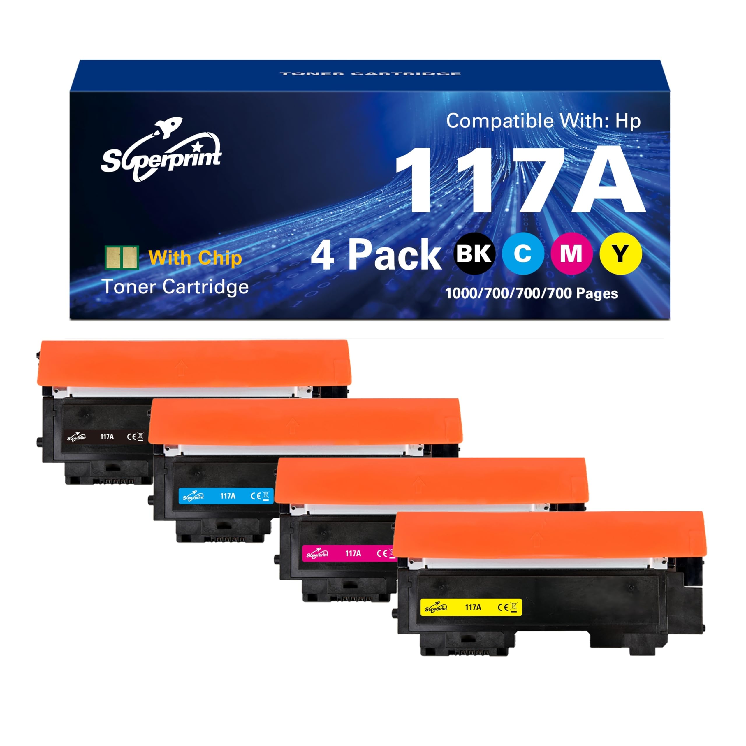 Cartucho de tóner 117A (con-chip) compatible con HP 117A W2070A W2071A W2072A W2073A Multipack para Color Laser 150nw MFP 179fnw MFP 178nw (1negro, 1 cian, 1 amarillo, 1 magenta)