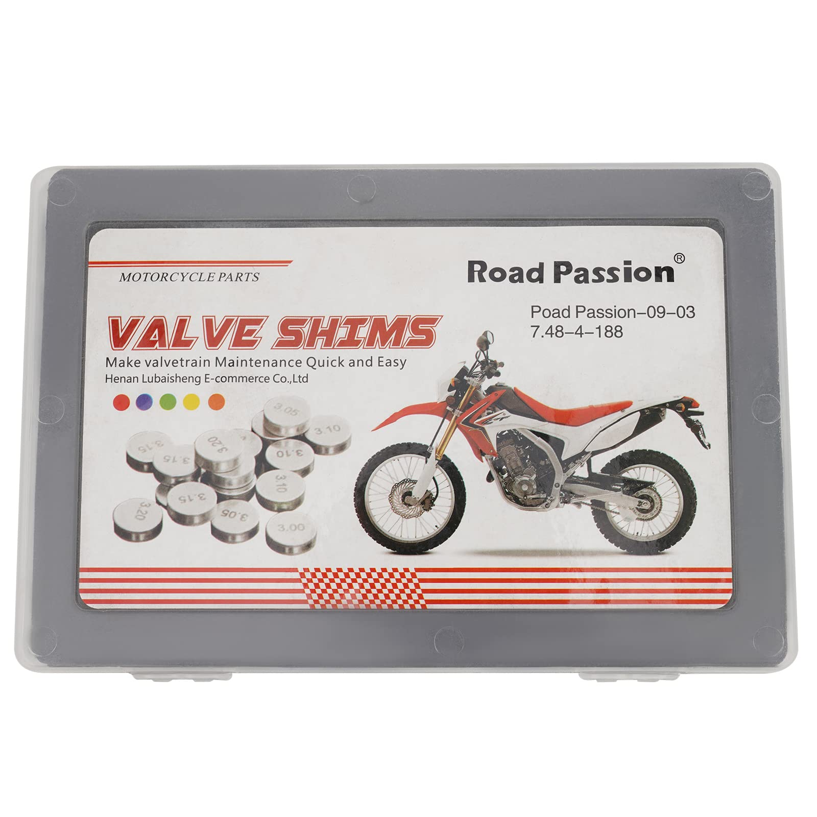 Road Passion 7.48mm Ventil Shim Ventileinstellplättchen Kit 1.20mm-3.50mm 4x47 pcs für Suzuki SV650 1999-2008 SV650A ABS 2007-2008 SV650S 1999-2009 SV650SA ABS 2007-2009 (4 pcs per size)