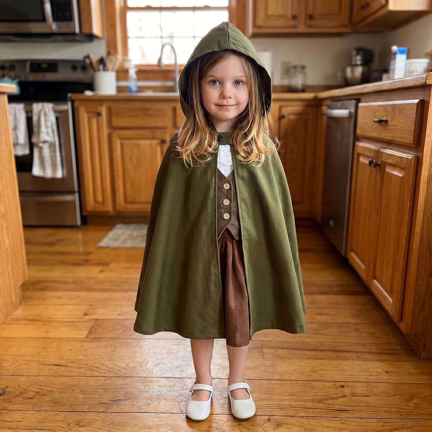 Canis Toddler Baby Girls Halloween Medieval Costume Ring Bearer Outfit Renaissance Lace Top Vest Cloak and Skirt Set