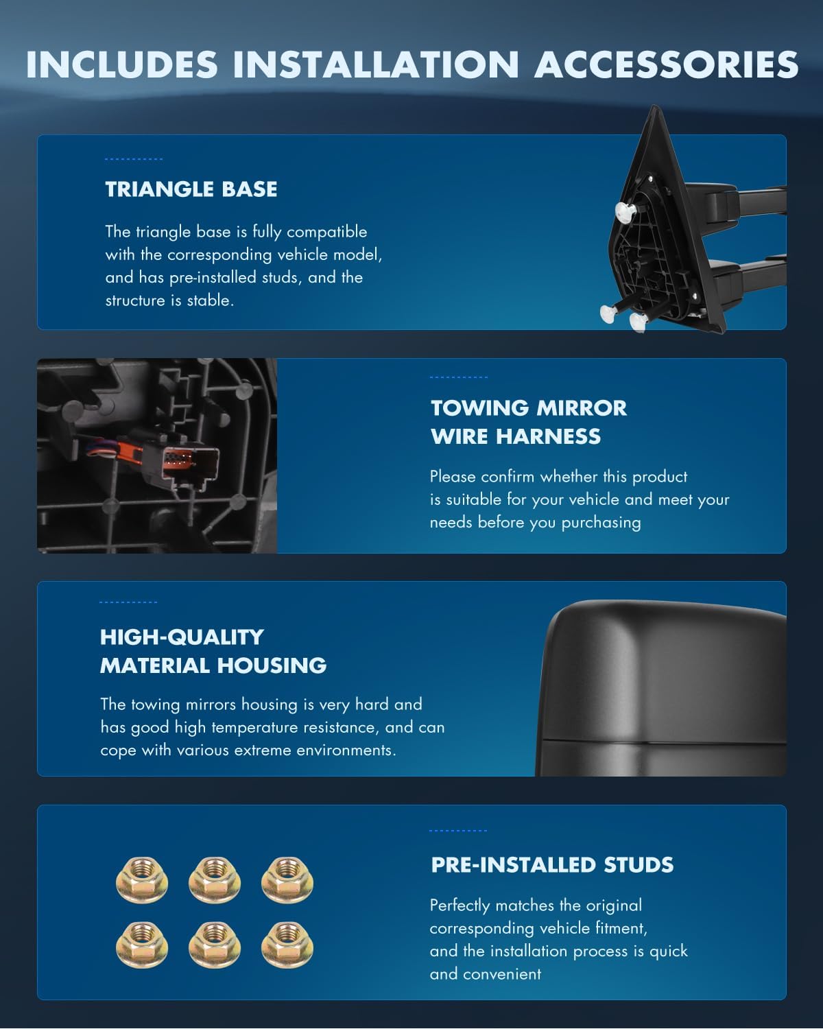 ECCPP Tow Mirrors Towing Mirrors Compatible with 2004-2014 for Ford for F-150 Pickup Truck with Left Right Side Power Control Heat Turn Signal Puddle Light with Black Housing