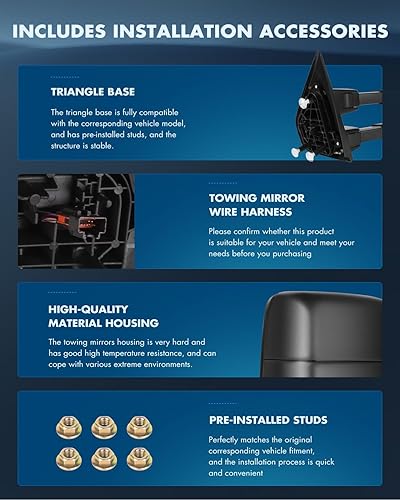 Miniatura 7 de ECCPP Espejos de remolque con 2004-2014 para Ford para camioneta F150 Pickup Truck Power Adjusted Heated Turn Signal Puddle Light Black Housing